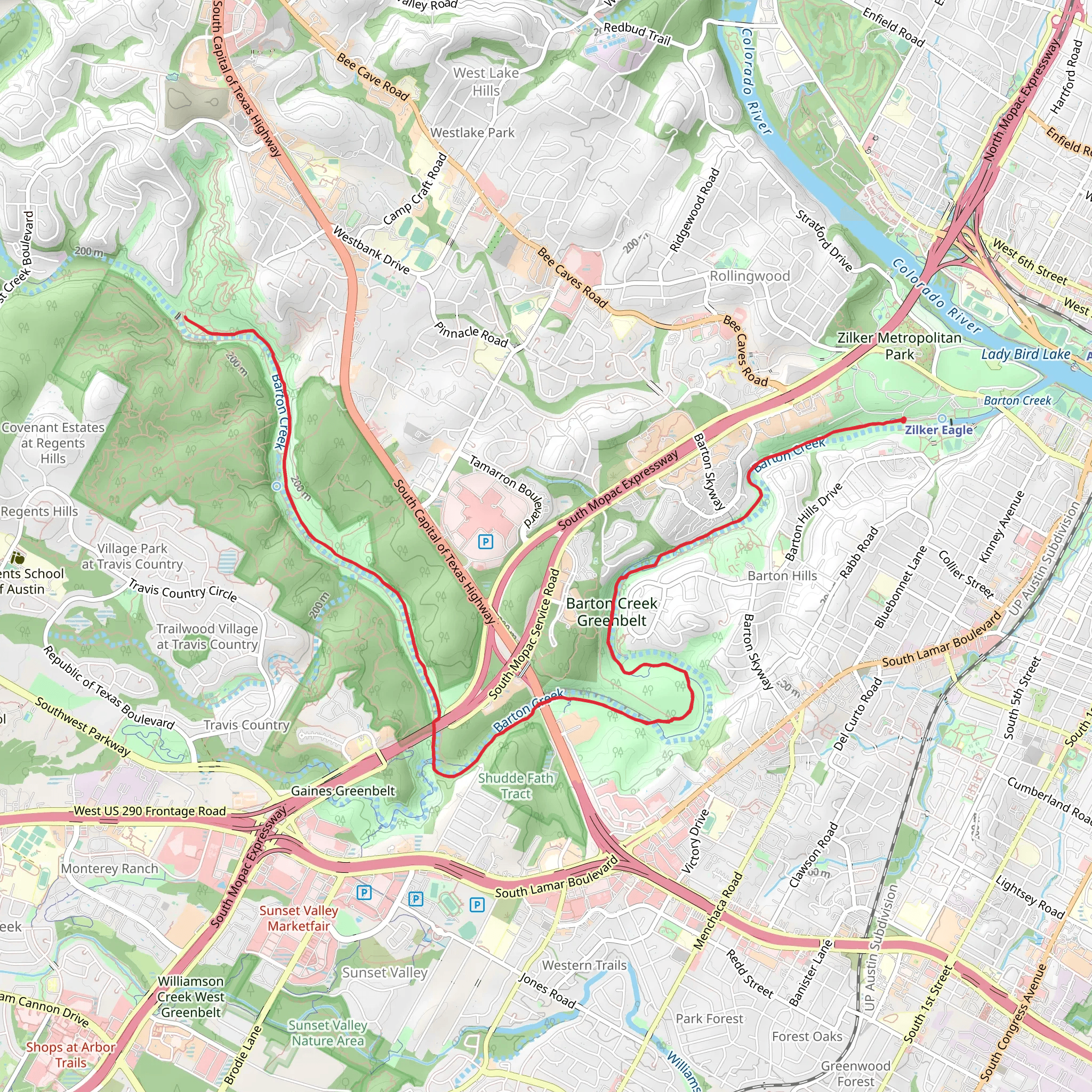 Barton Creek Greenbelt and Violet Crown Trail mobile static map