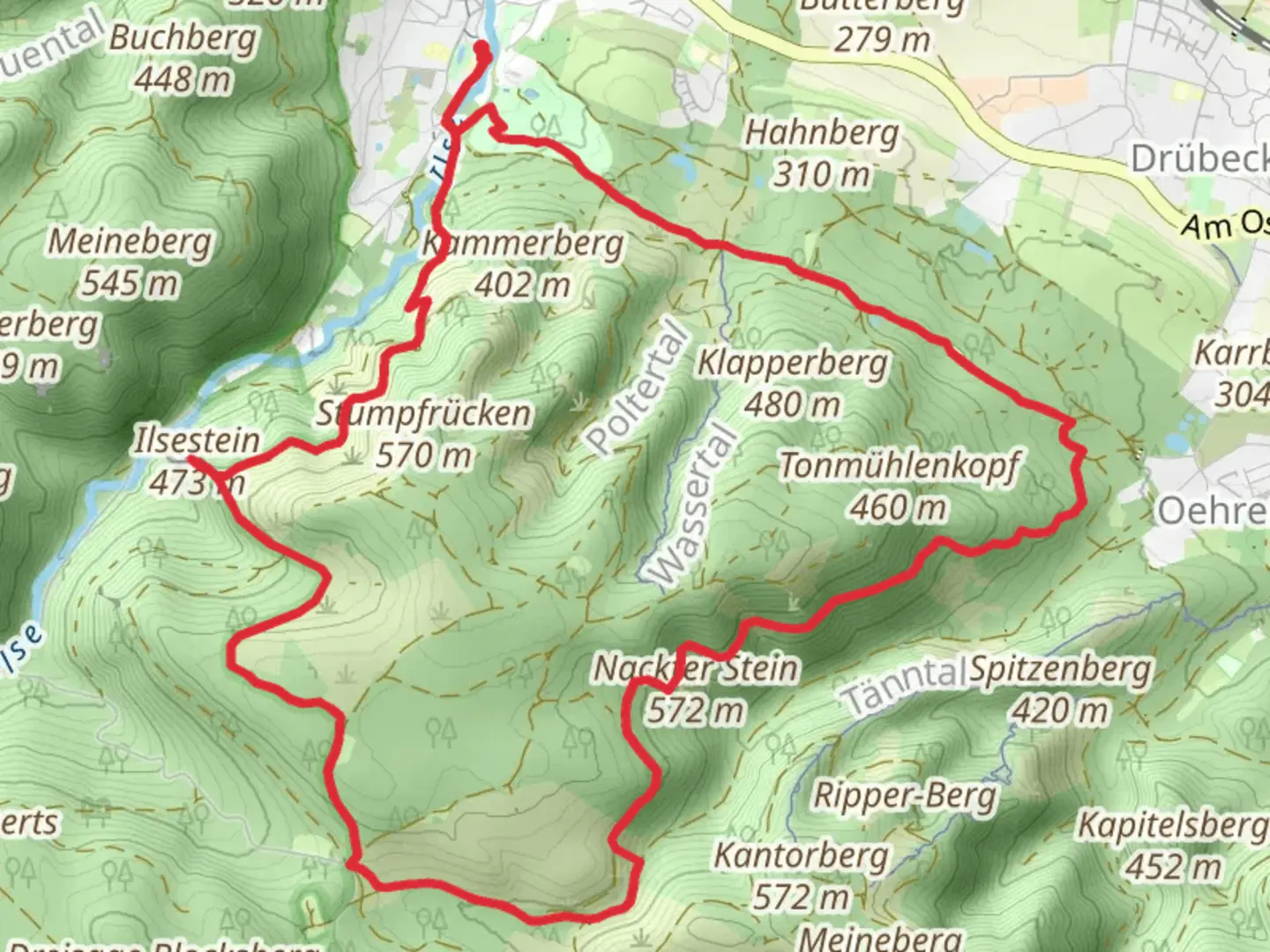 An image depicting the trail Harzklub Weg and Handweg Halberstaedter Berg Loop and its surrounding area.