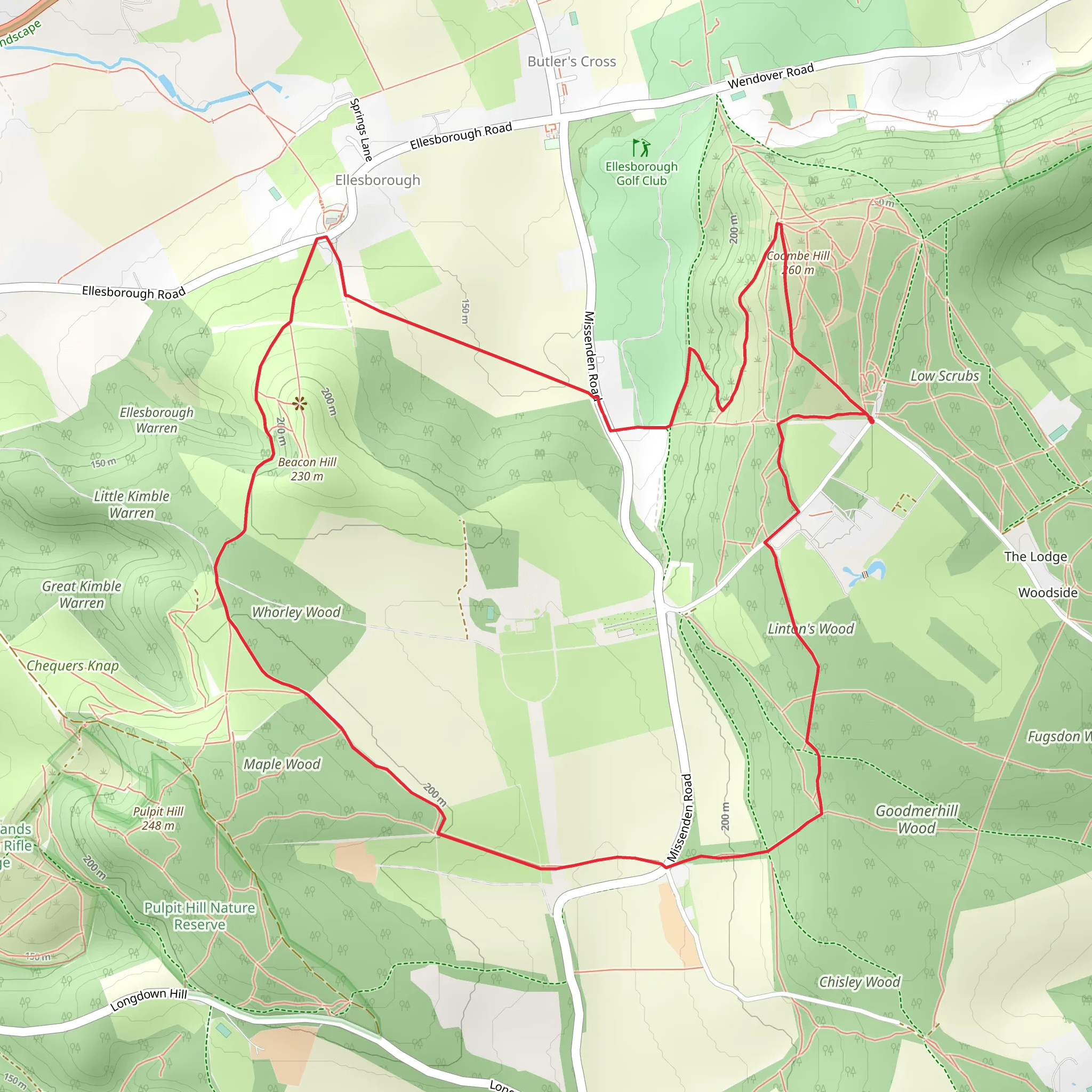 Coombe Hill, Whorley Wood and Linton wood Loop mobile static map