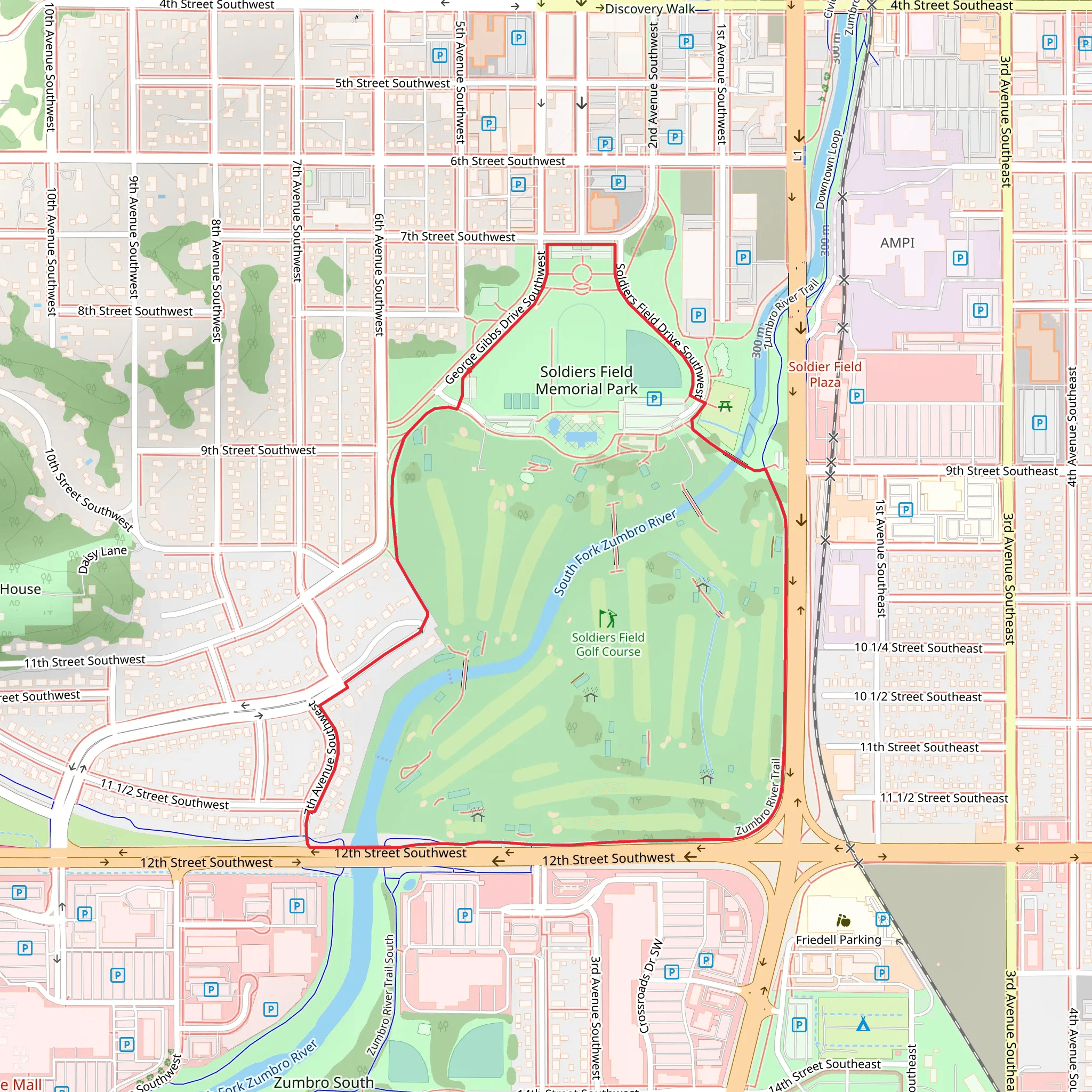 Soldiers Field Memorial Park and Zumbro River Loop Trail mobile static map