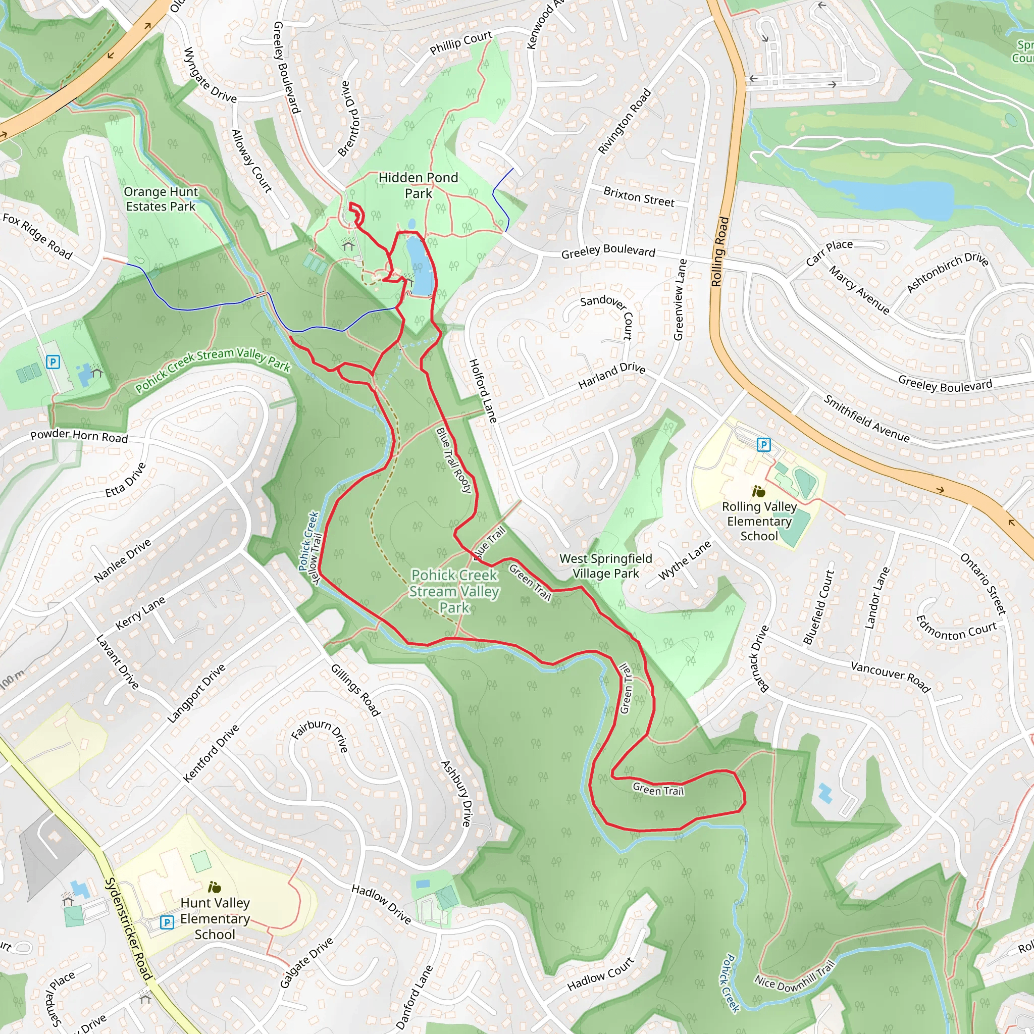 Blue Trail Rooty and Yellow Loop Trail mobile static map