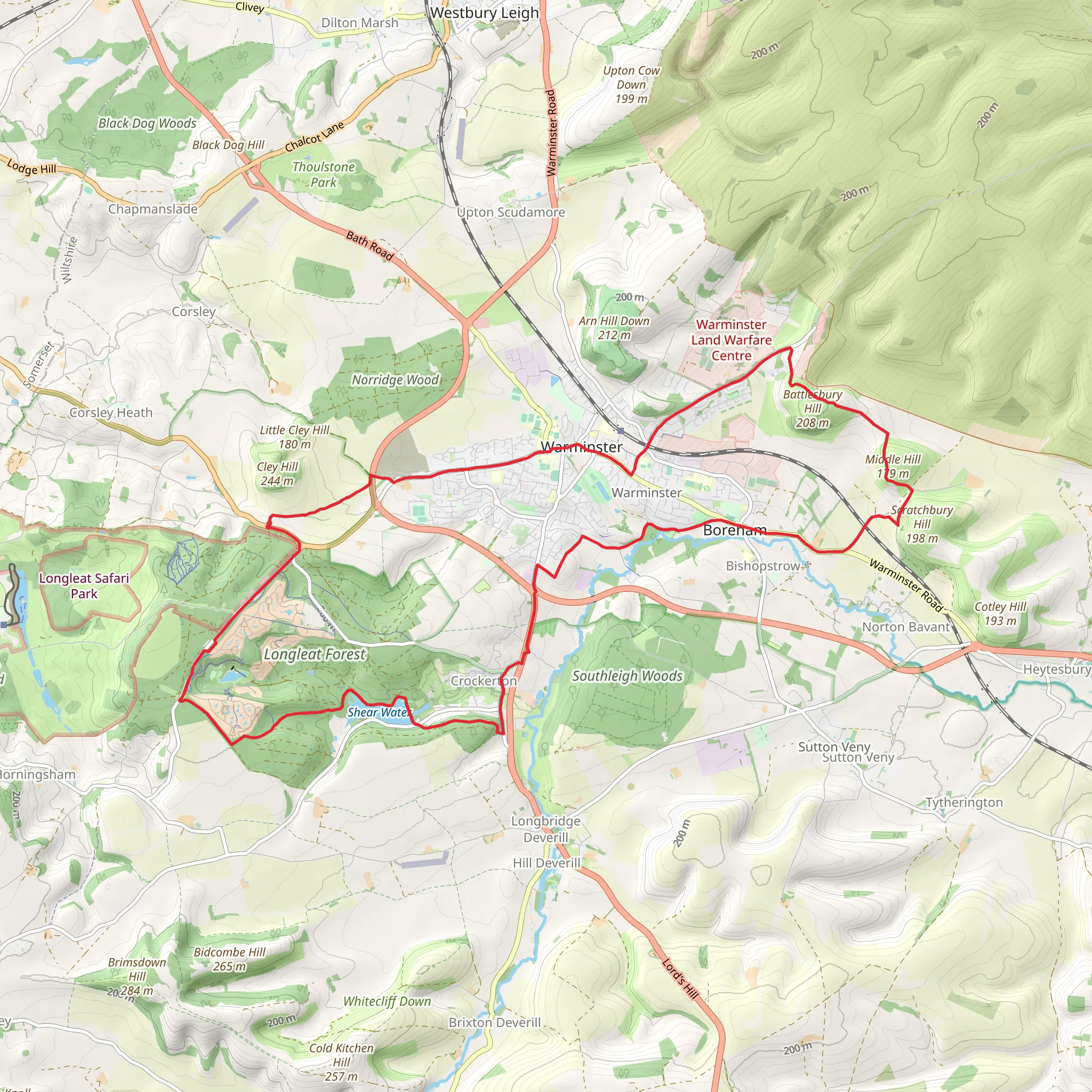 Crockerton, Warminster and Bishopstrow Loop via Longleaf Forest mobile static map