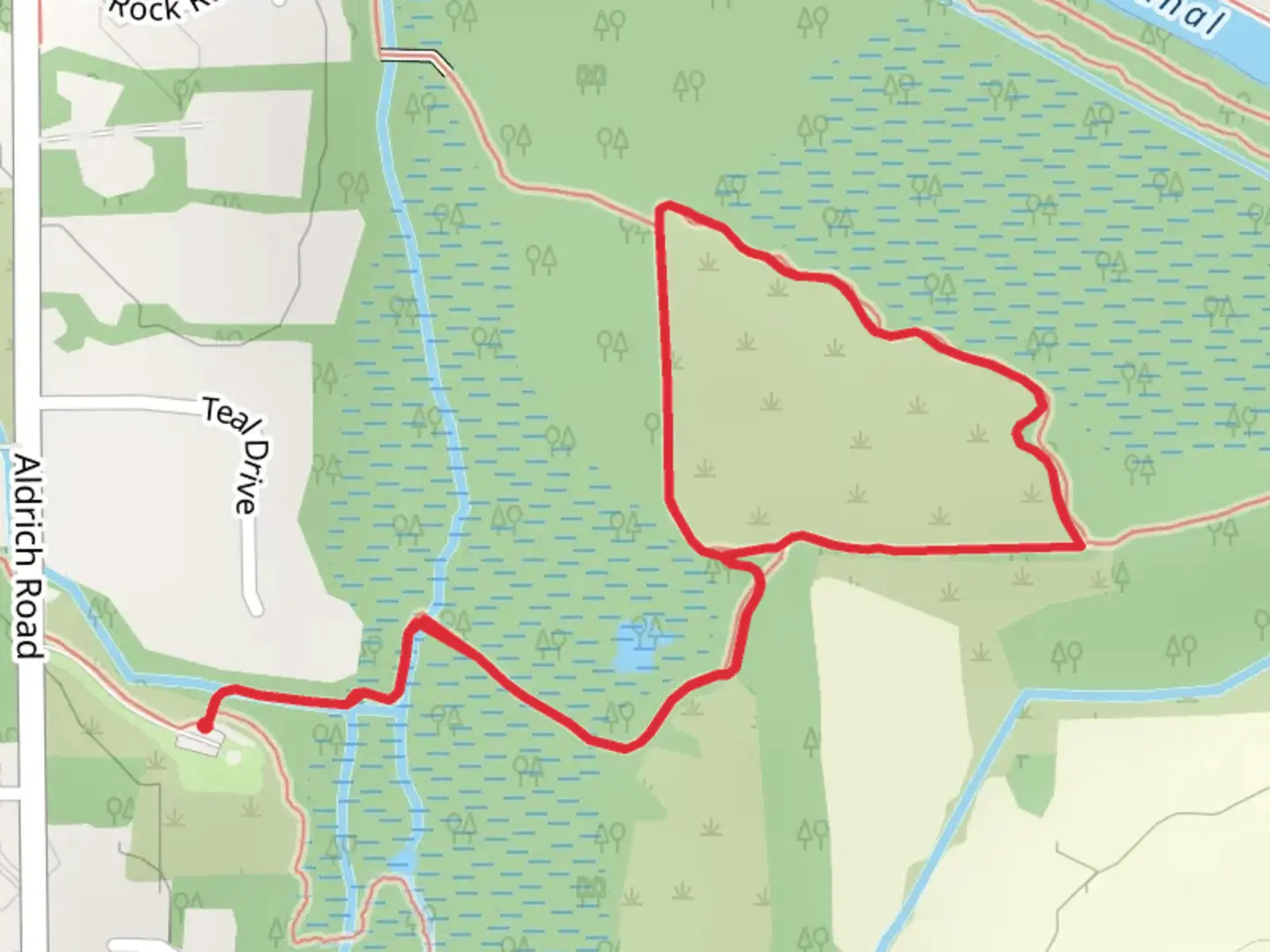 An image depicting the trail Blue Trail Loop via Orange Trail and its surrounding area.