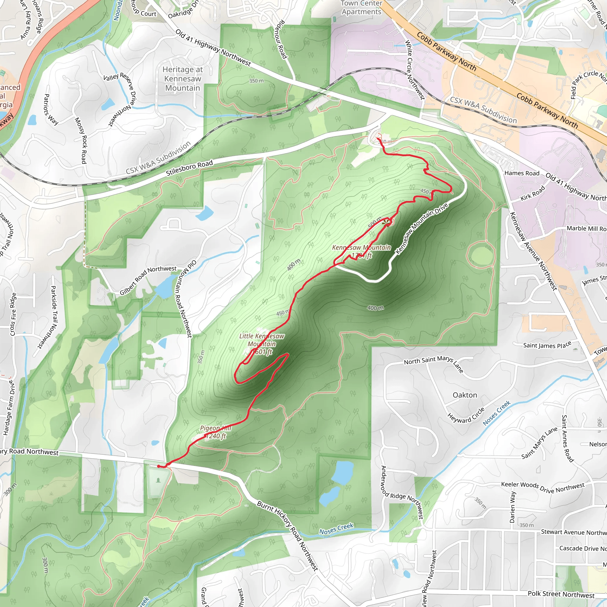 Pigeon Hill, Little Kennesaw Mountain and Kennesaw Mountain mobile static map