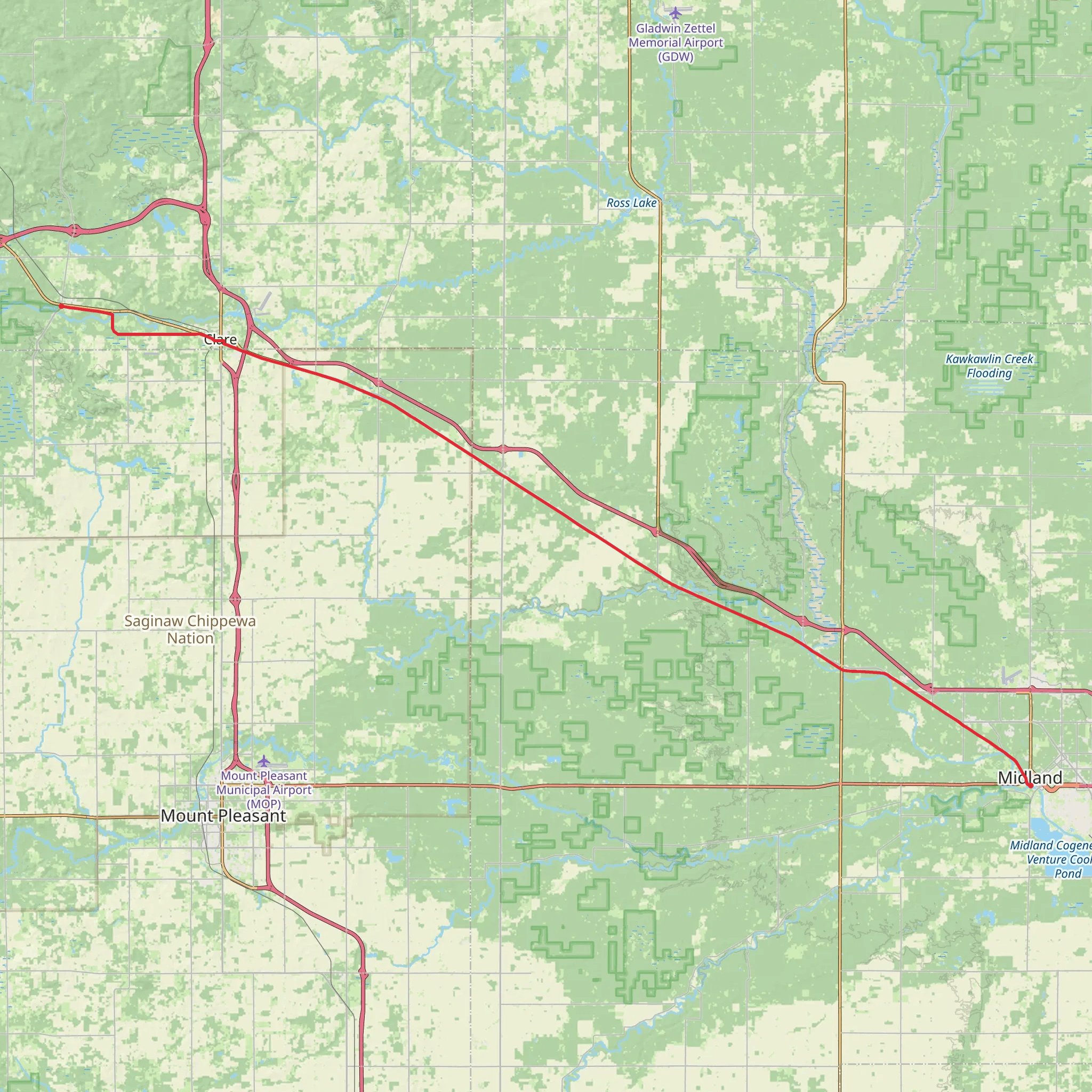Pere Marquette Rail-Trail mobile static map