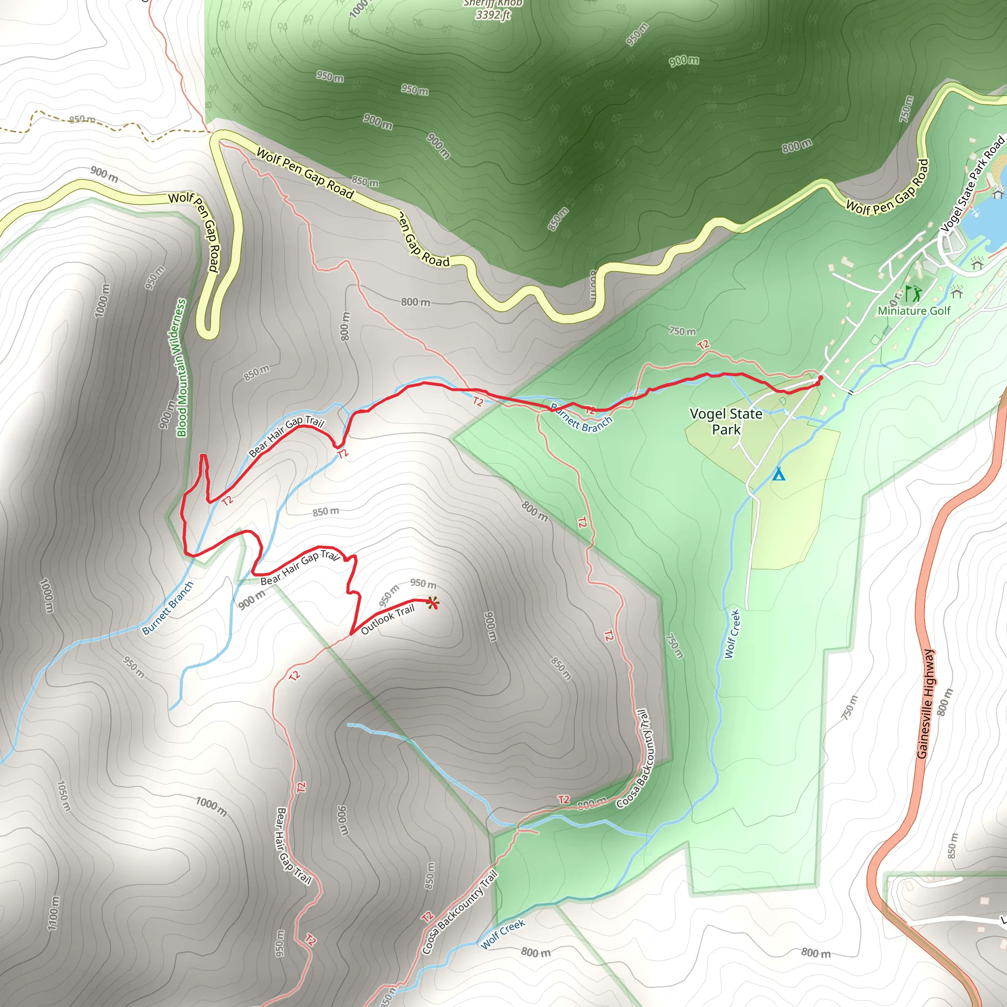 Bear Hair Gap Trail and Outlook Trail mobile static map