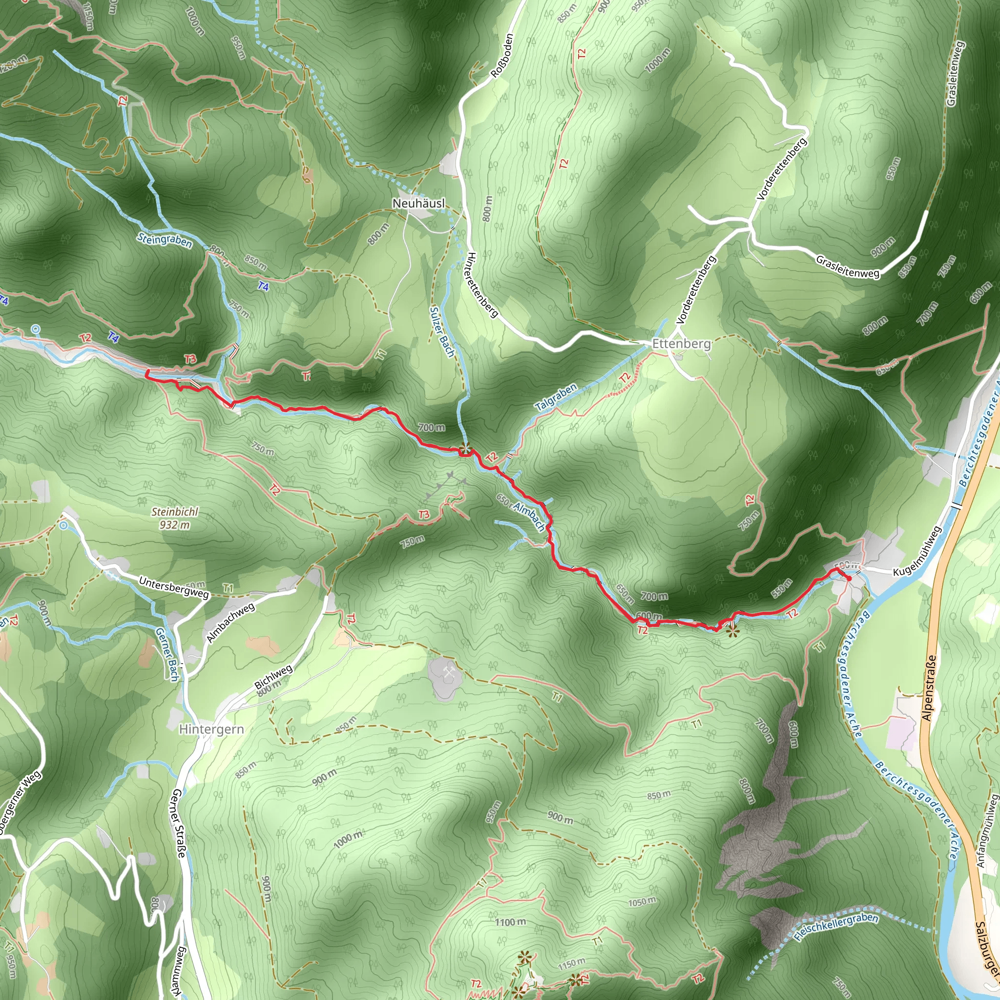 Theresienklause Walk via Almbachklamm mobile static map