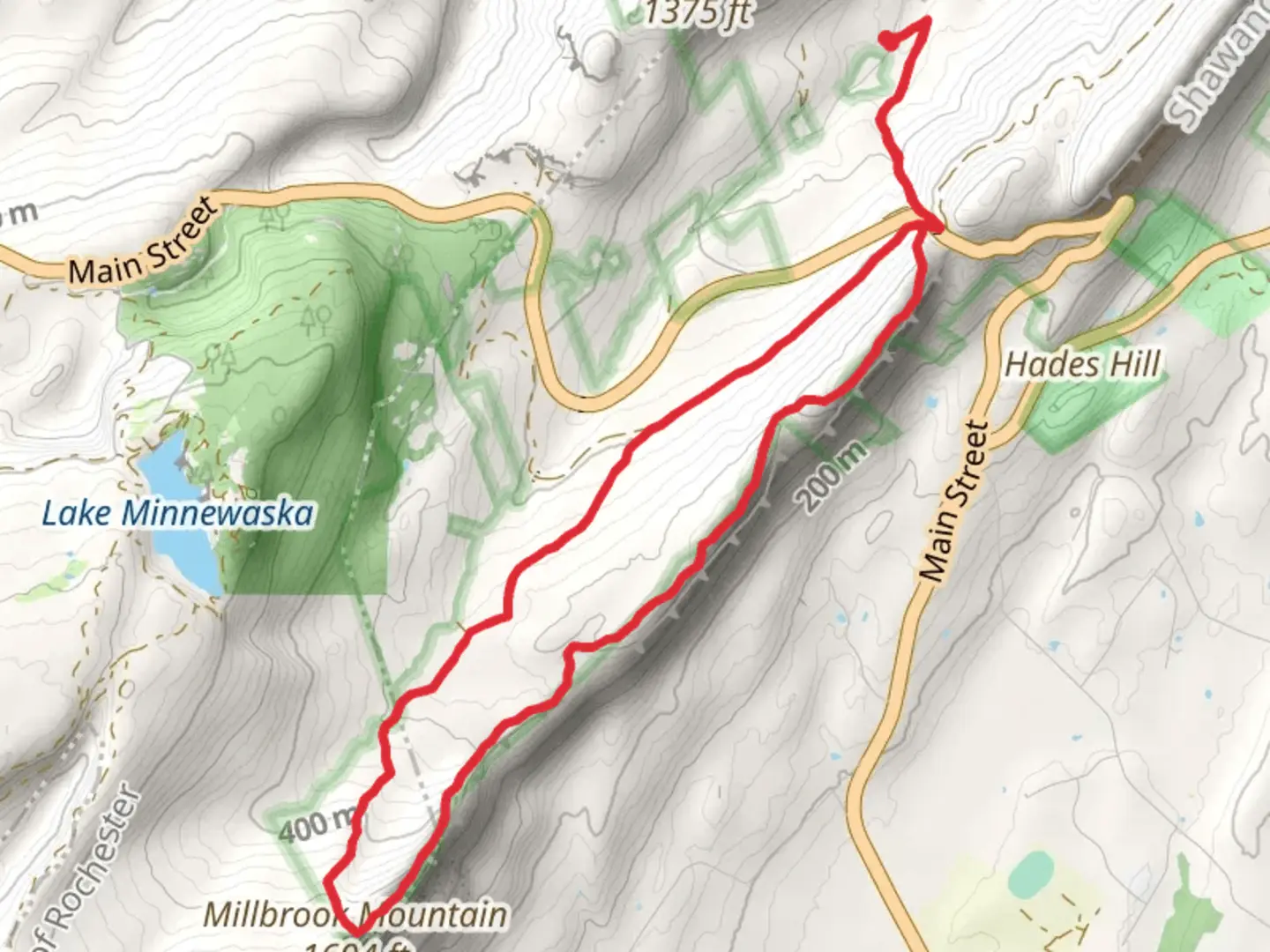 An image depicting the trail Millbrook Mountain Loop from Old Minnewaska Trail and its surrounding area.