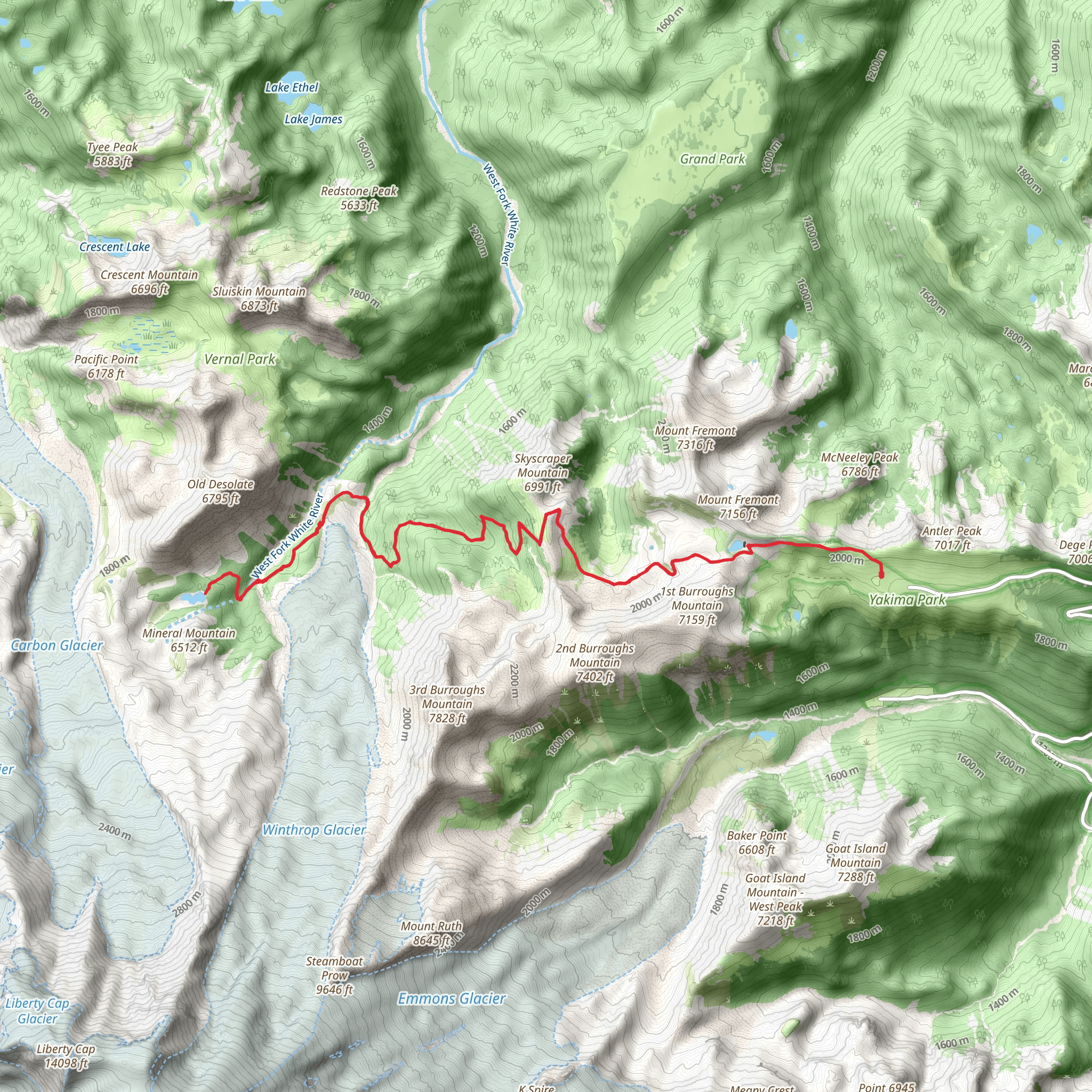 Mystic Lake Trail via Sunrise mobile static map