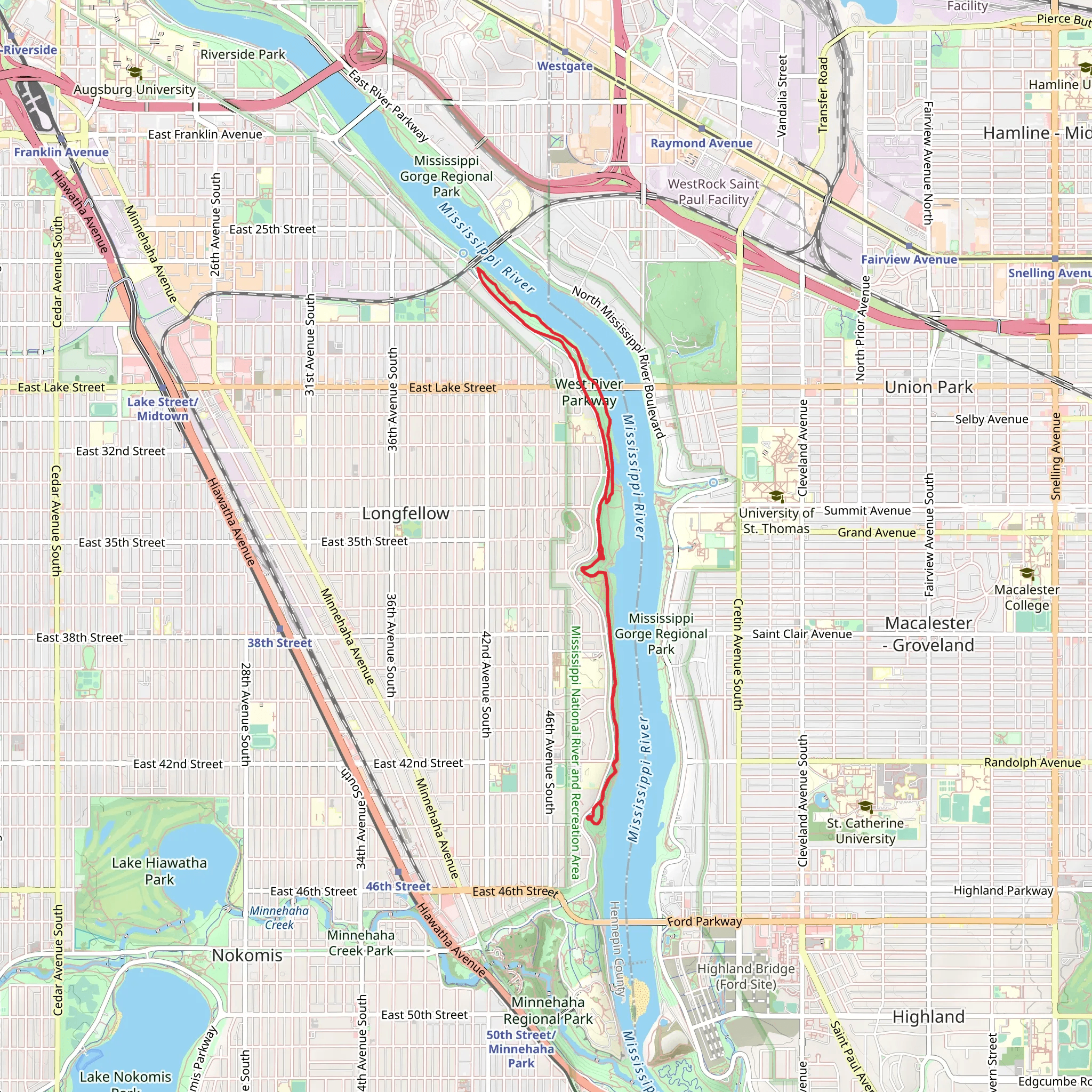Winchell Trail and West River Parkway Trail Loop mobile static map