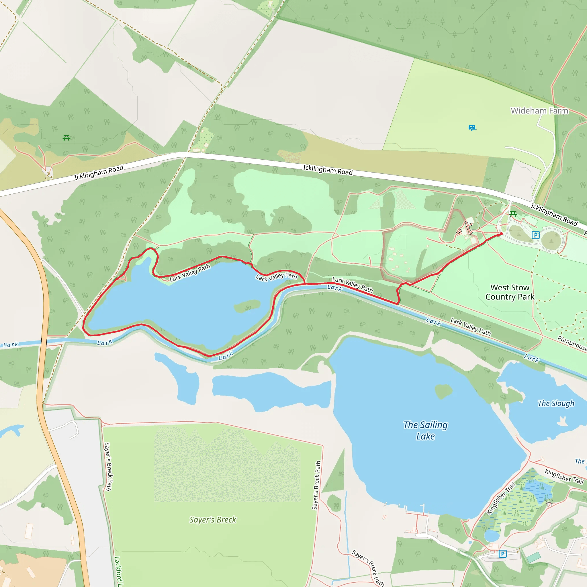 West Stow Country Park Lake Loop mobile static map