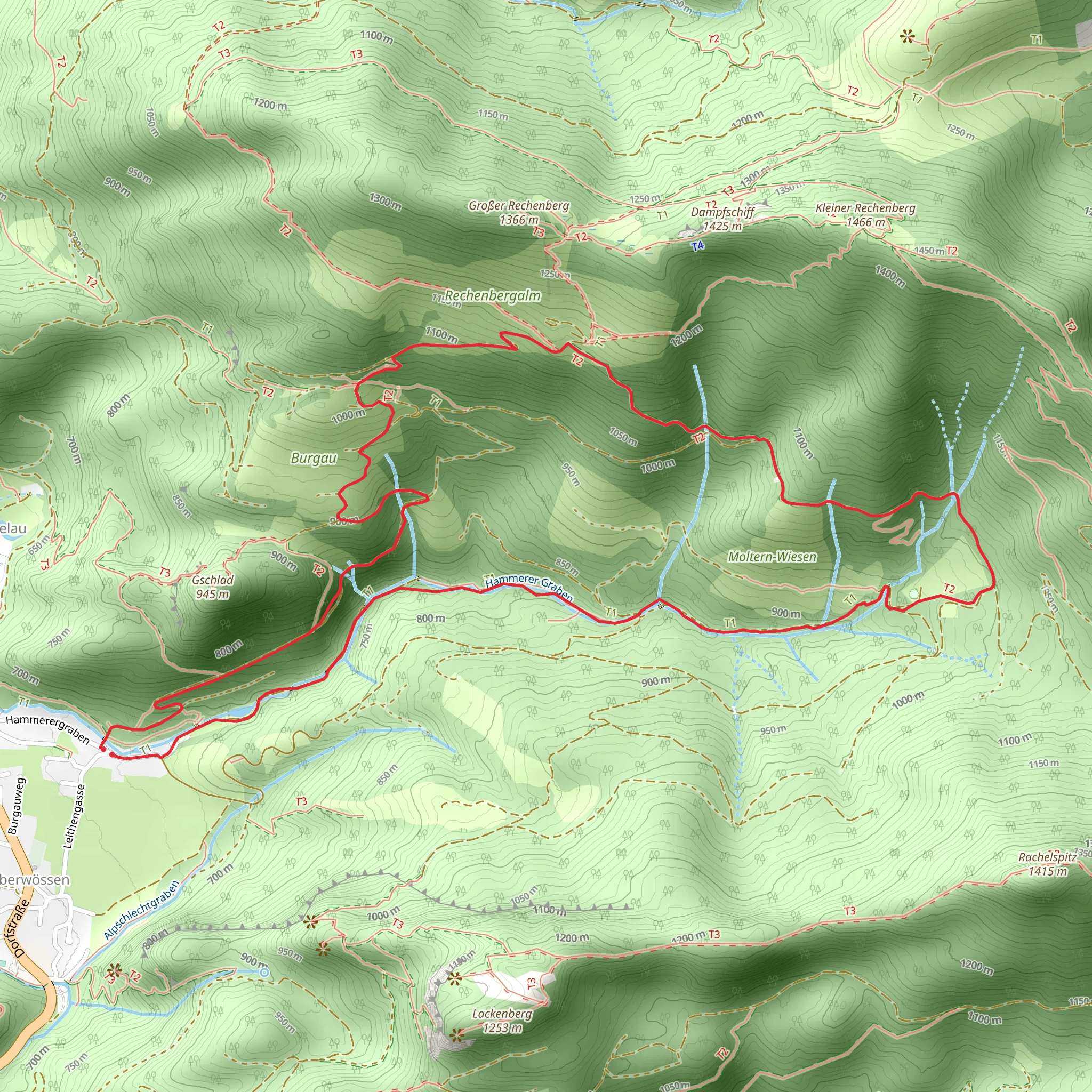 Rechenberg Alm and Feldlahnalm Loop via Weg 7 - Oberwössen - Wössener See mobile static map