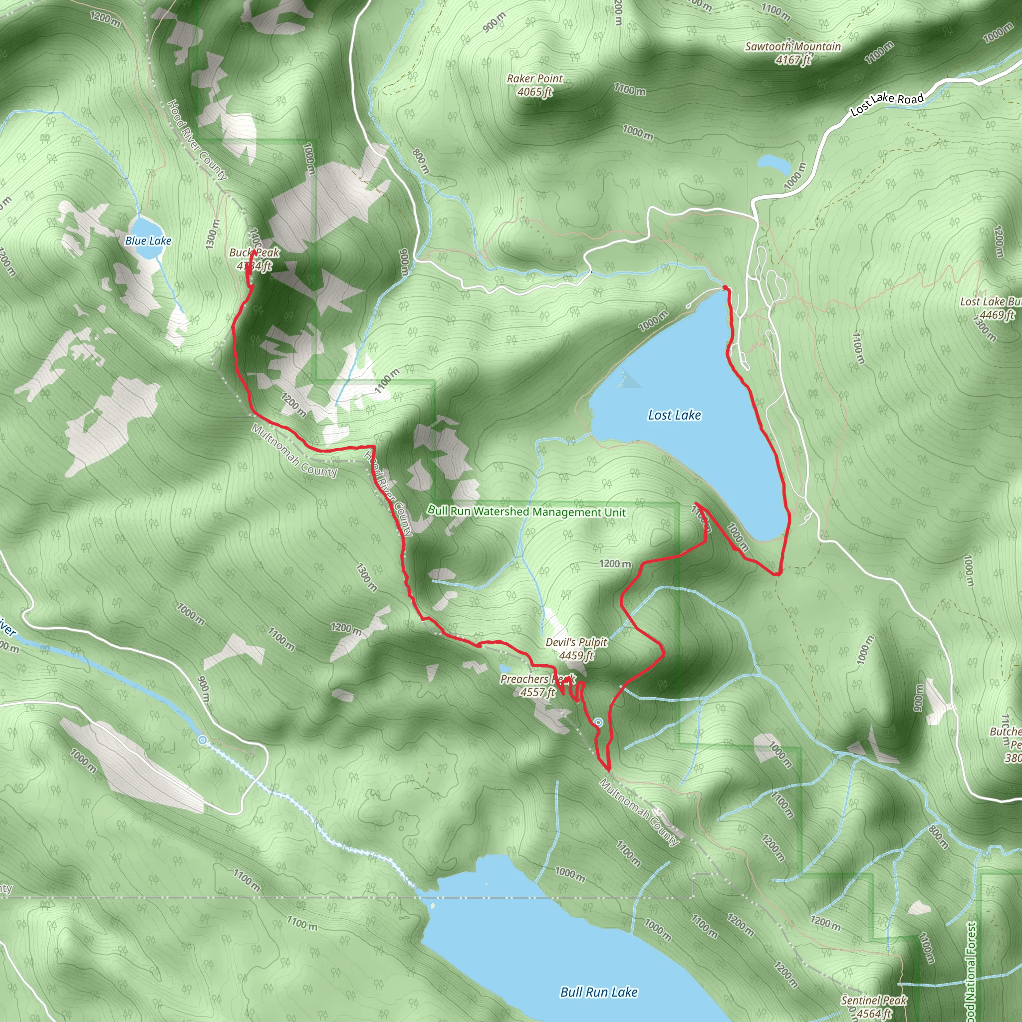 Buck Peak via Lakeshore Trail mobile static map