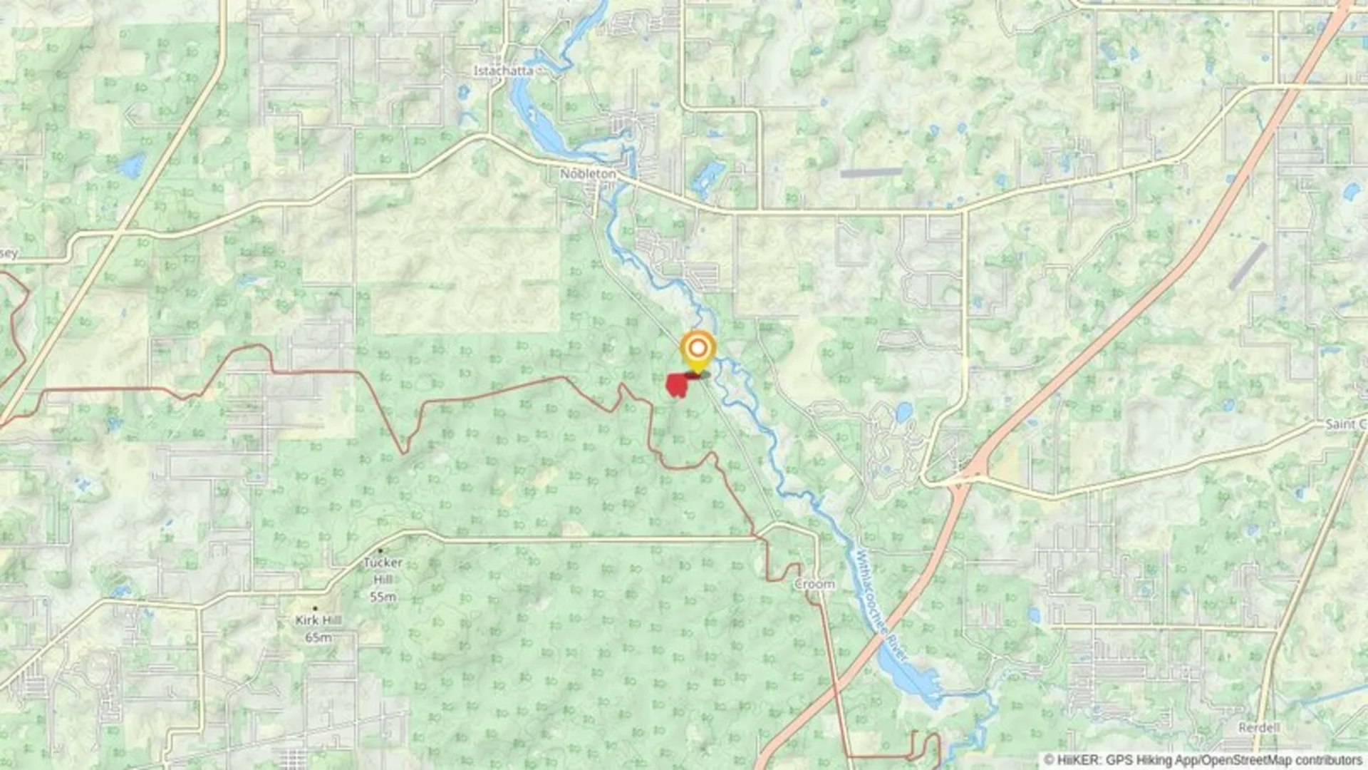 An image depicting the trail Monkey Bypass and Drunken Monkey Loop and its surrounding area.