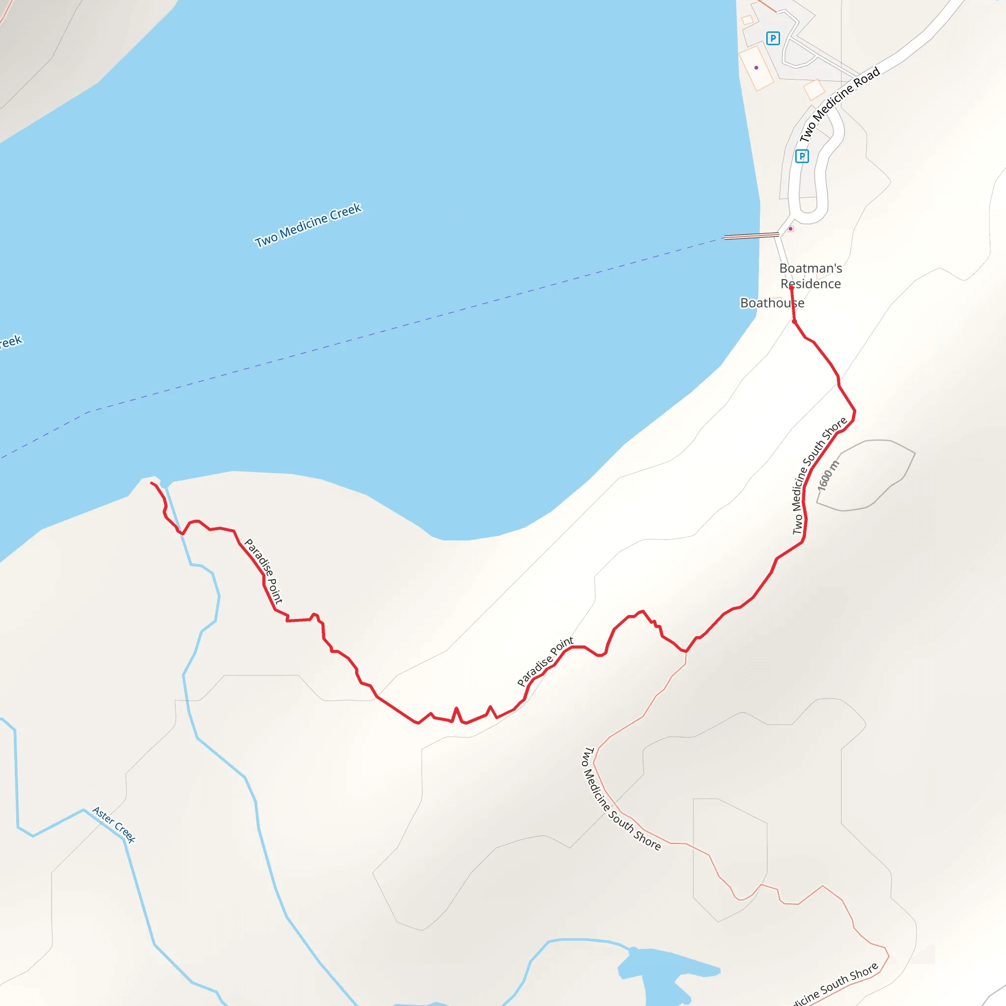 Paradise Point via Two Medicine Lake South Shore mobile static map