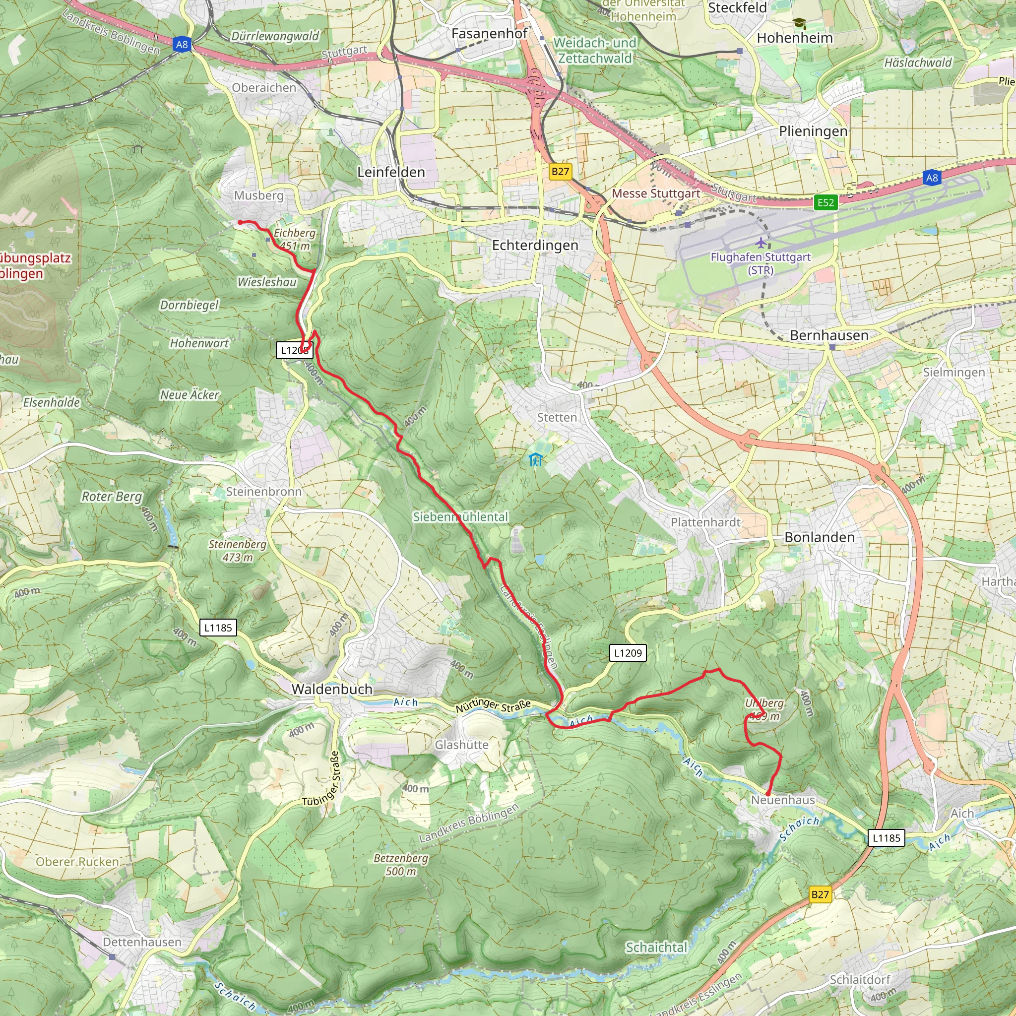 Musberg to Neuenhaus via Reichenbachtalstraessle mobile static map