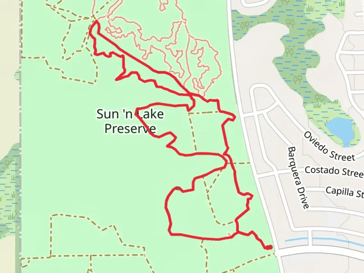 An image depicting the trail Sun n Lake Preserve Loop and its surrounding area.