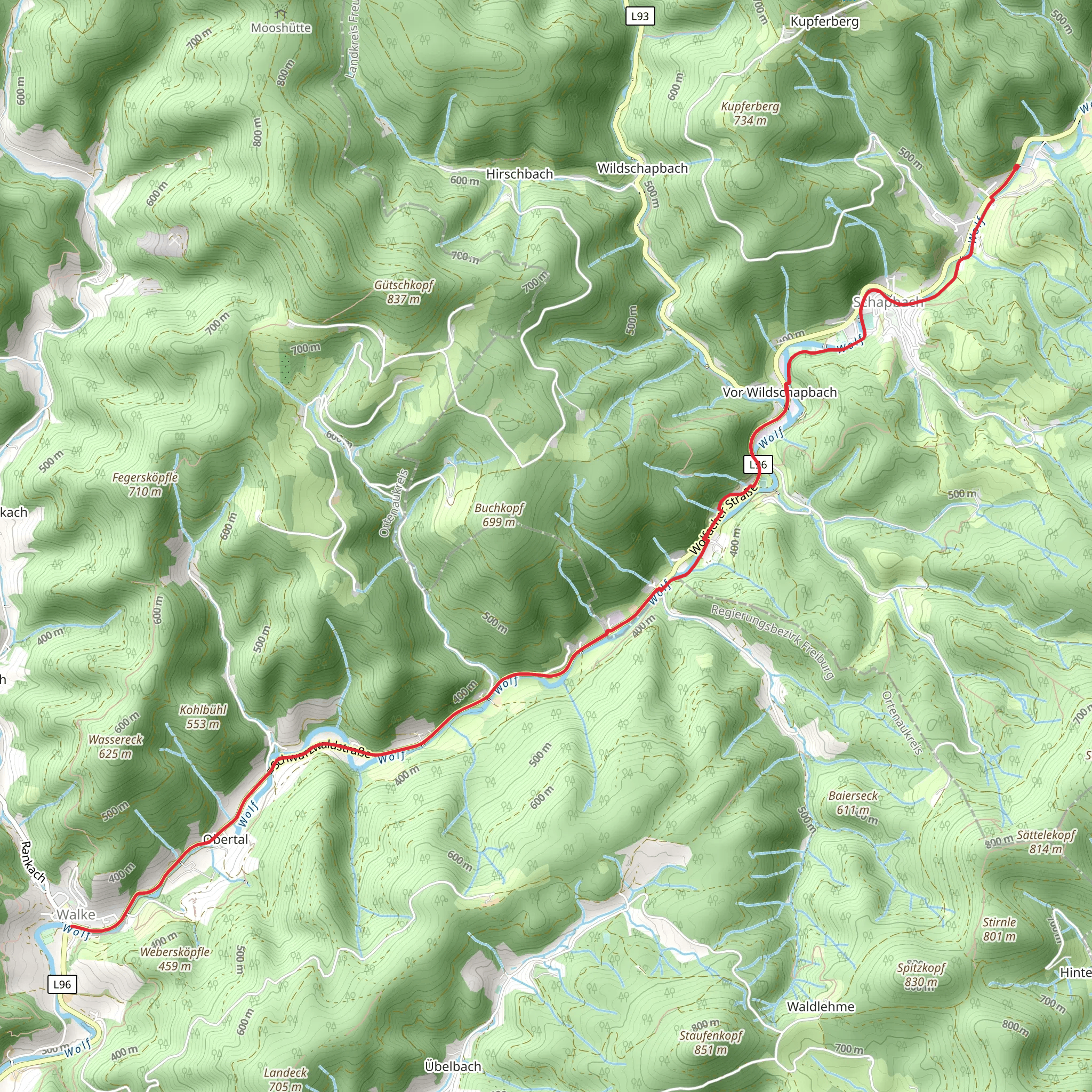 Schwarzwald Camping to Walke Walk via Wolf mobile static map