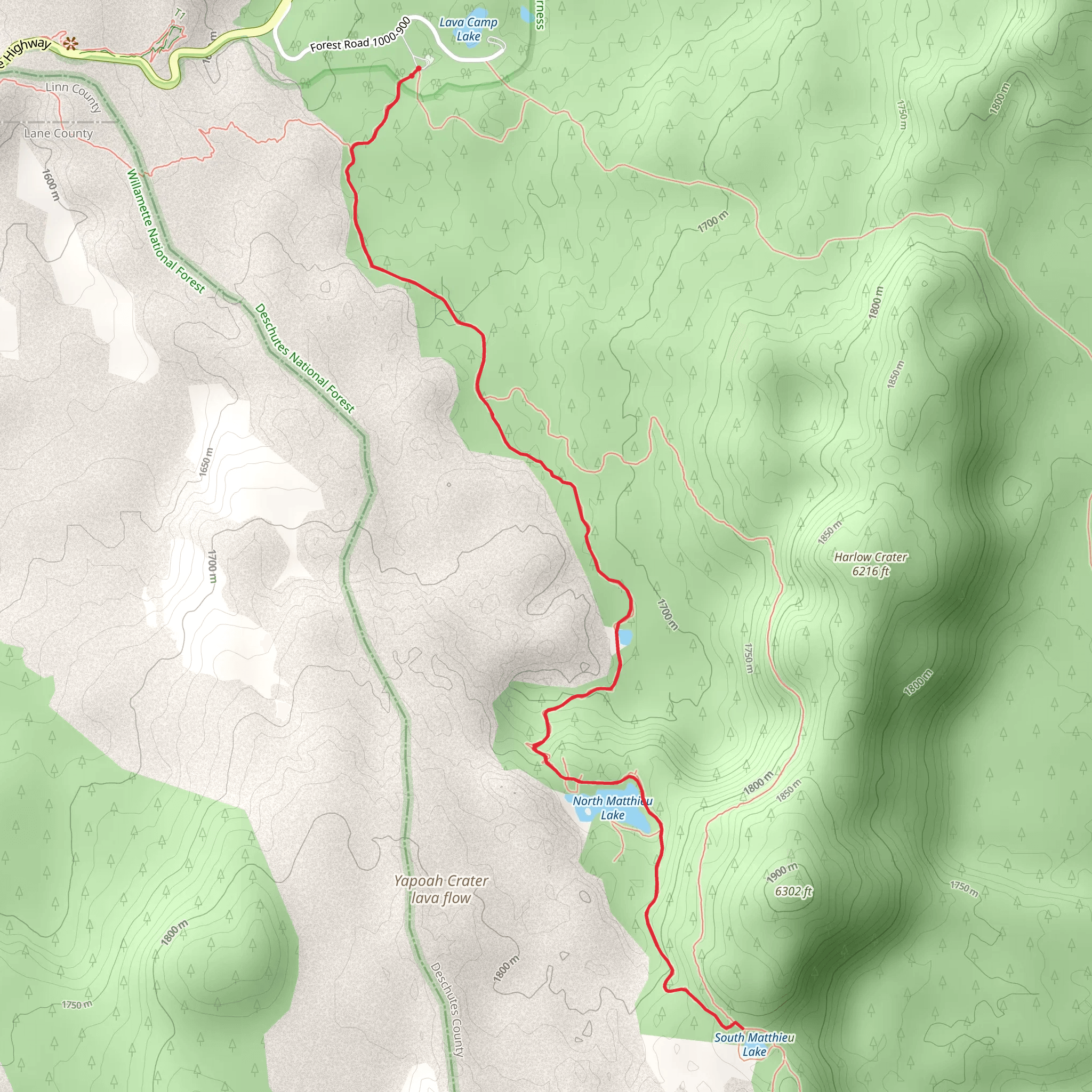 Scott Pass via Lava Camp Lake Trail mobile static map