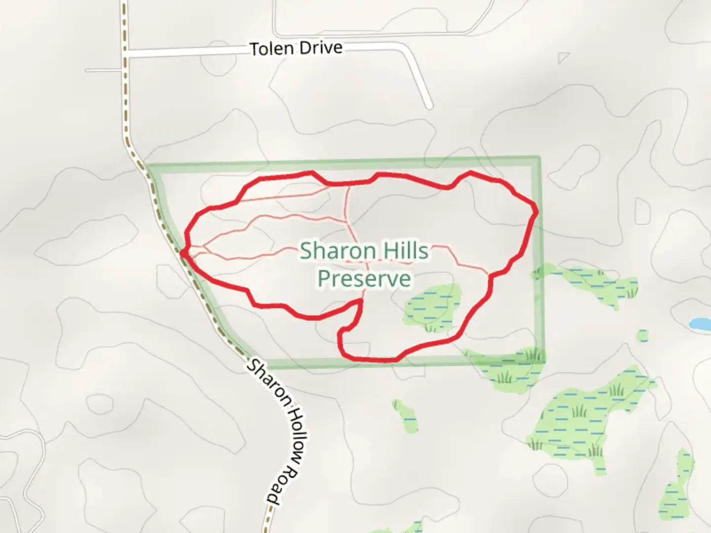 An image depicting the trail Tolen Drive Loop and its surrounding area.