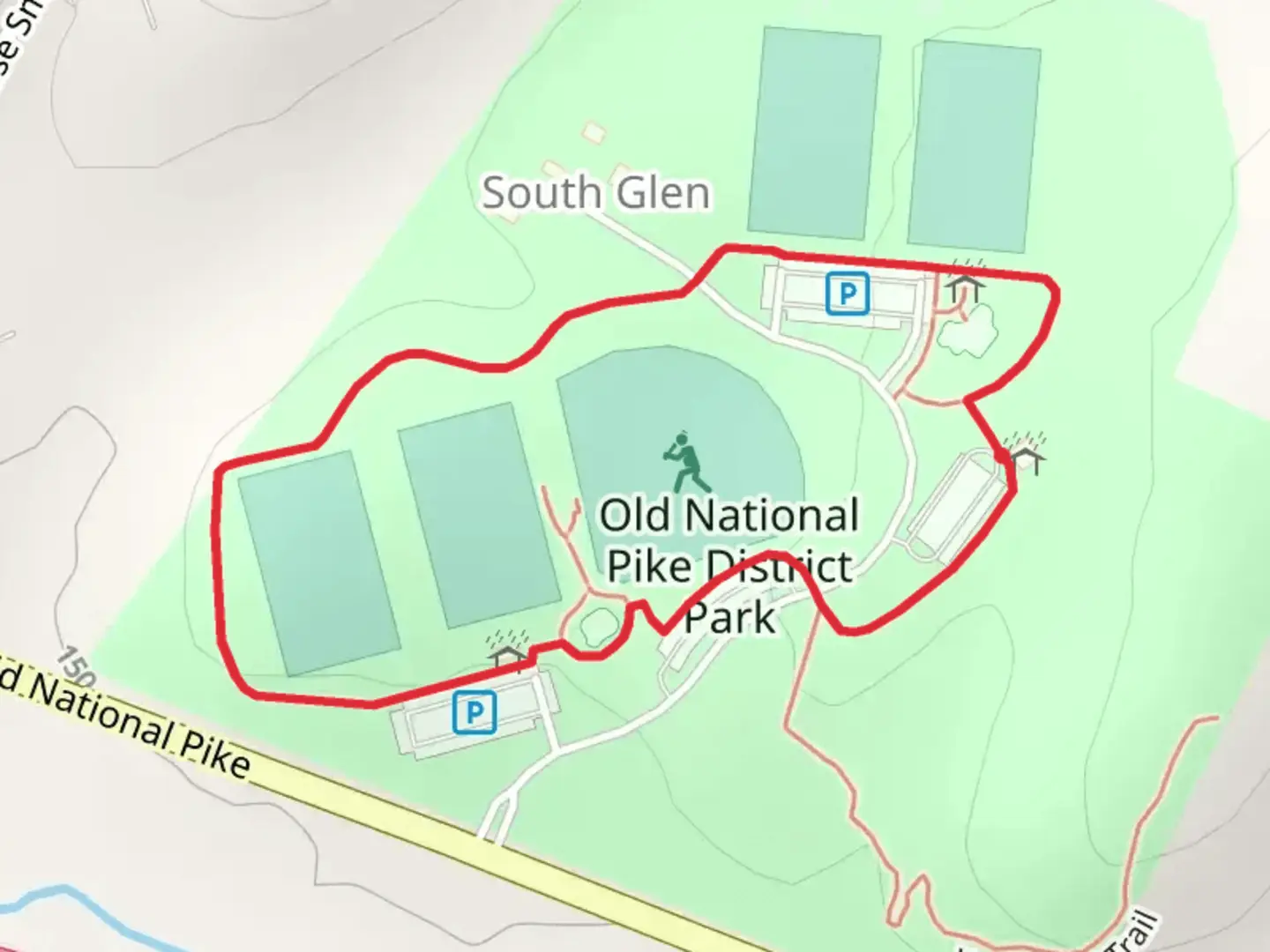 An image depicting the trail Old National Pike District Park Loop and its surrounding area.