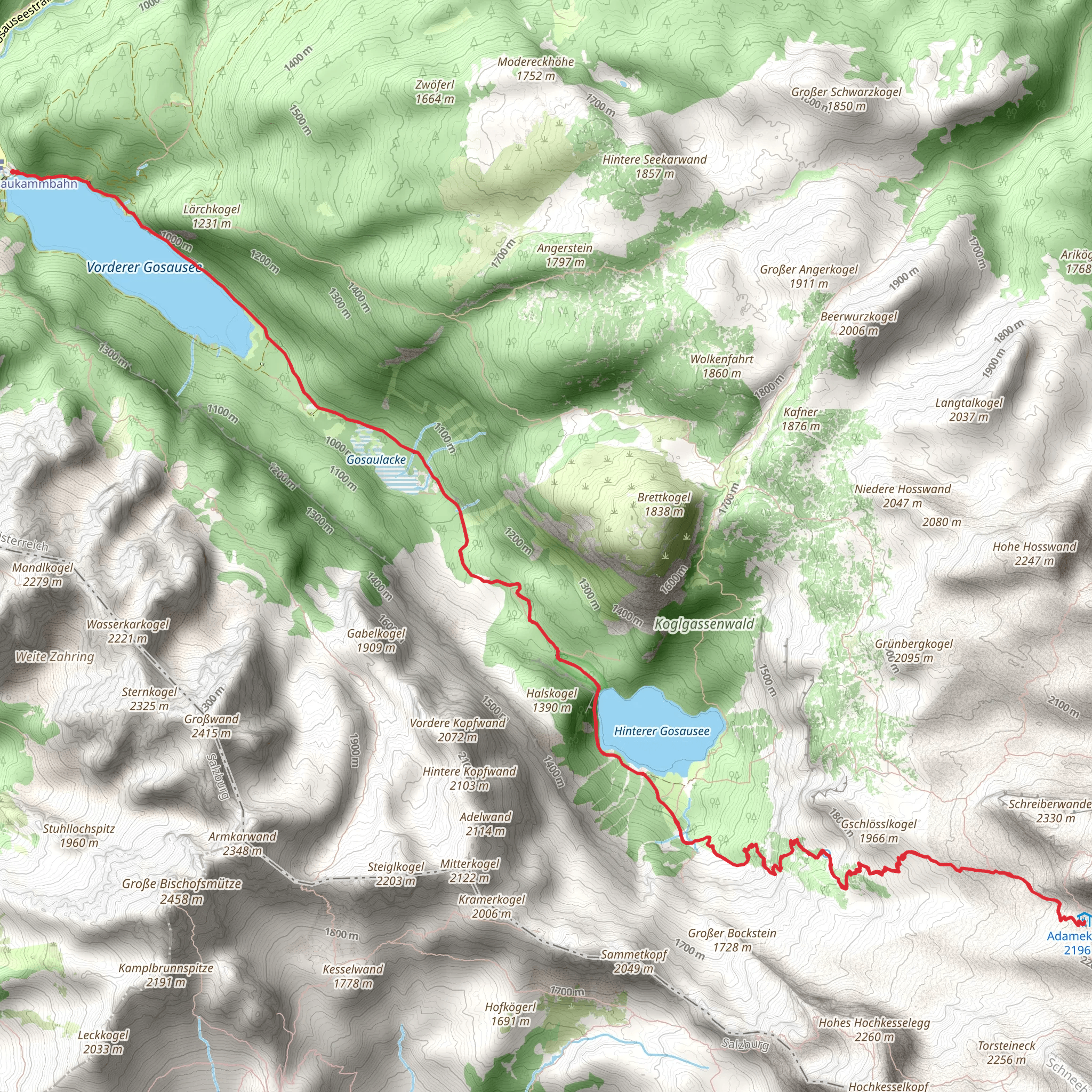 Hut Adamek Trail via Lake Gosausee mobile static map