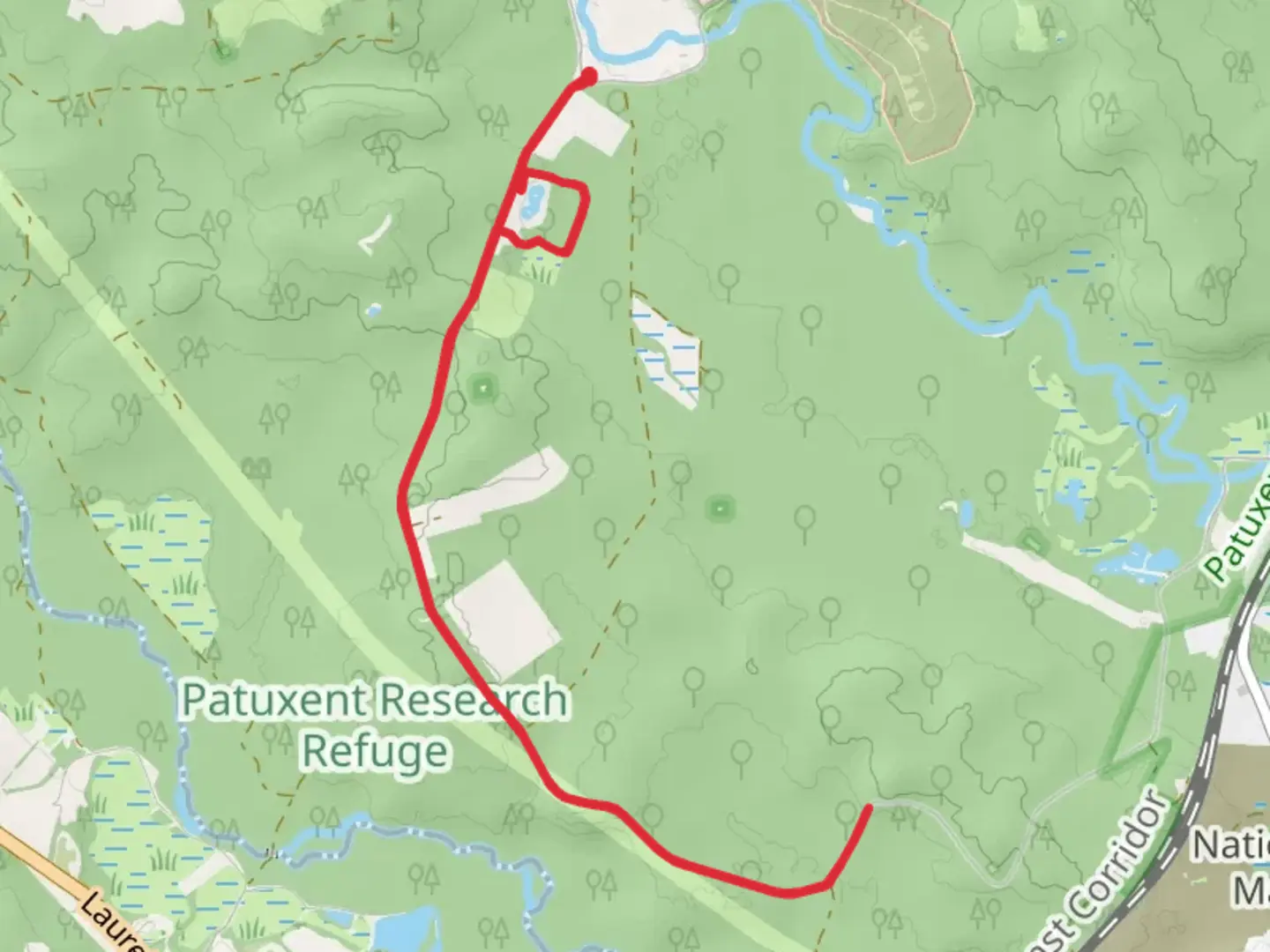 An image depicting the trail Merganser Pond and Wildlife Loop and its surrounding area.