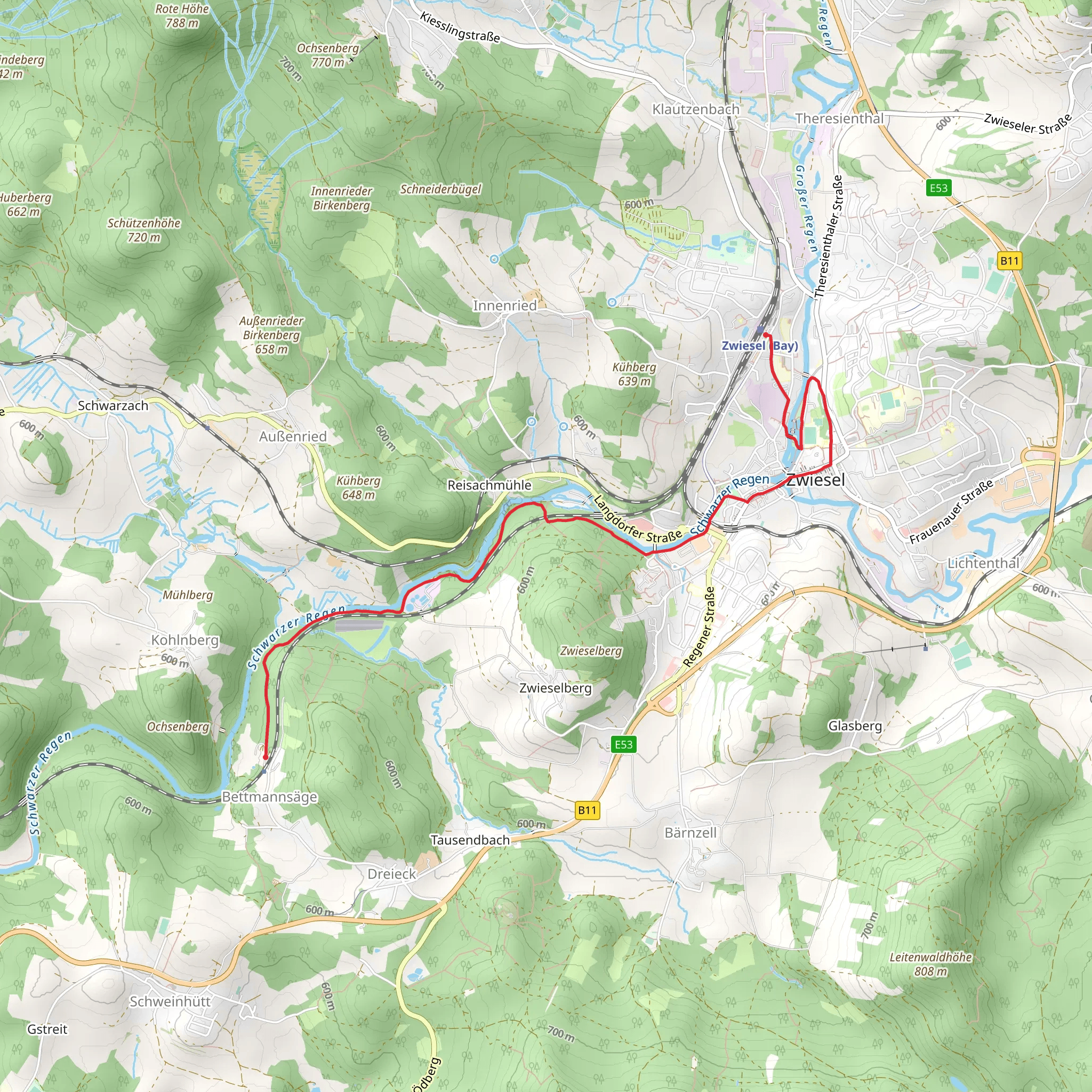 Bettmannsäge to Zwiesel Walk mobile static map