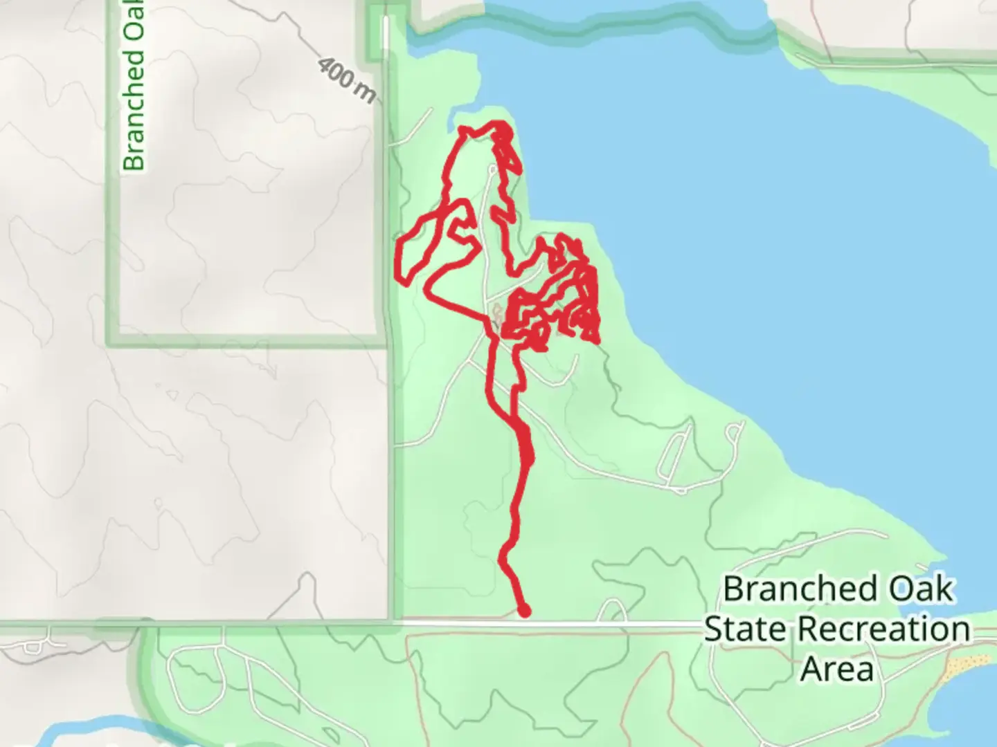 An image depicting the trail Branched Oak Lake Westside and North Trail and its surrounding area.