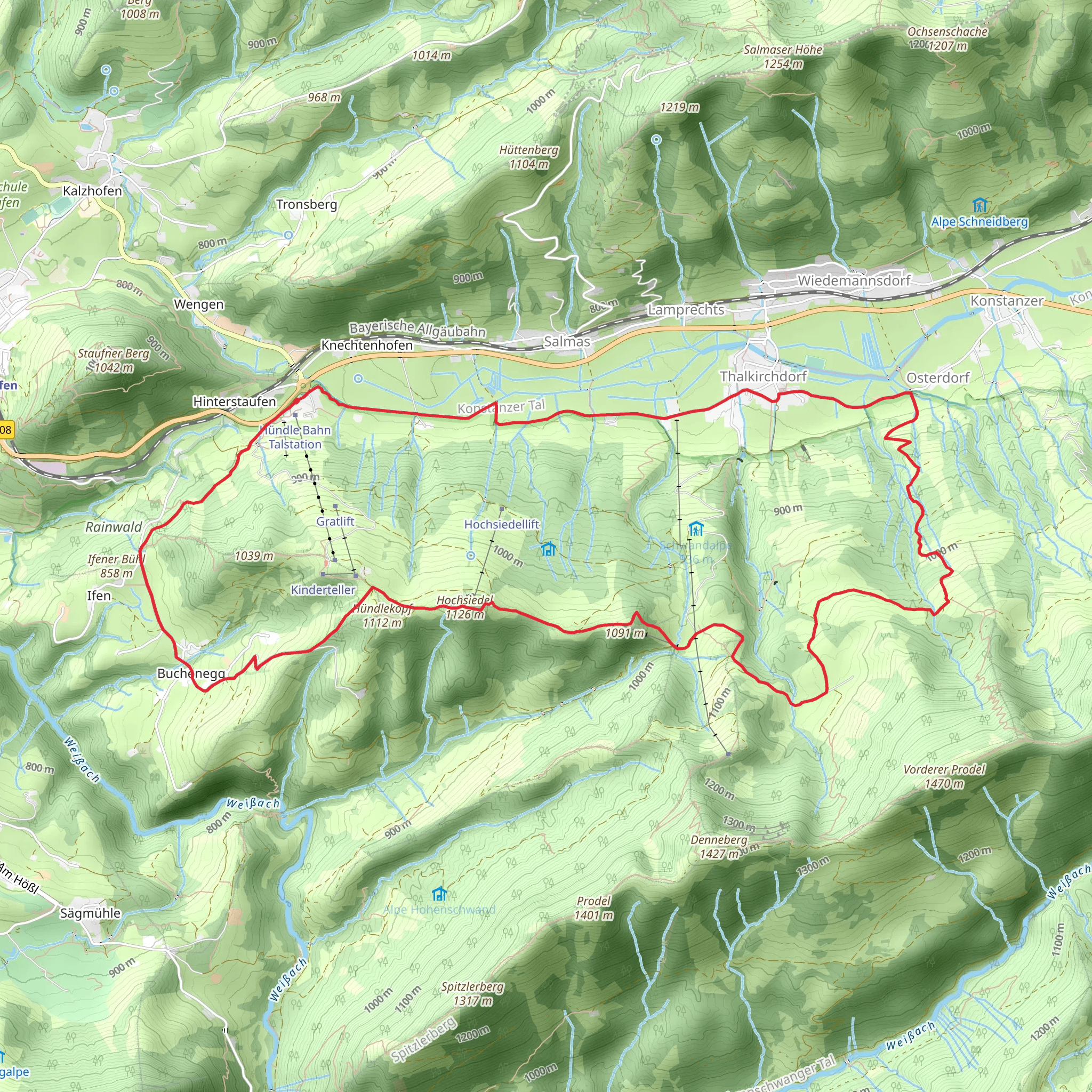 Oberallgaeuer Rundwanderweg and Jakobsweg Tirol mobile static map