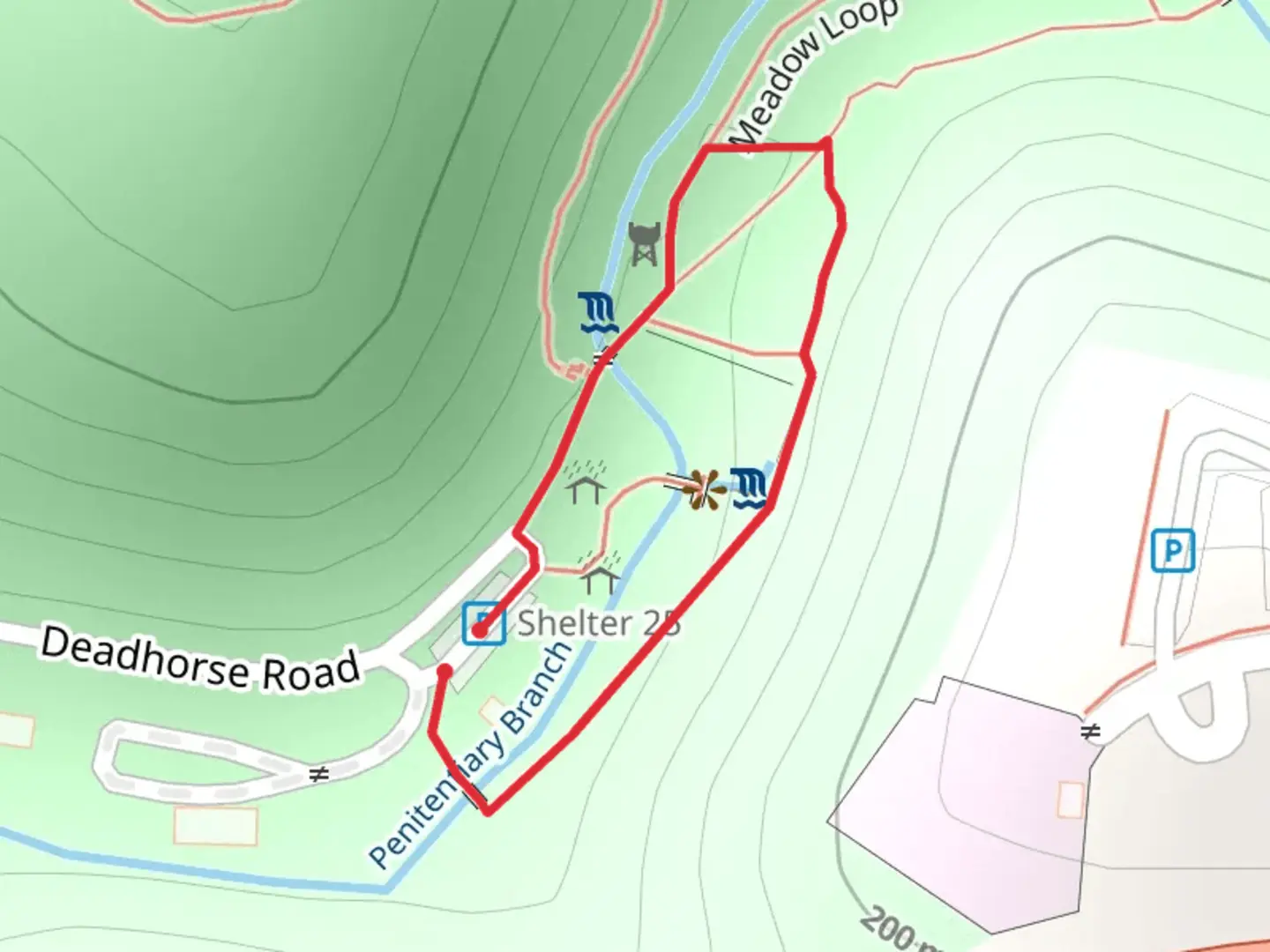An image depicting the trail Raceway Spur Loop and its surrounding area.
