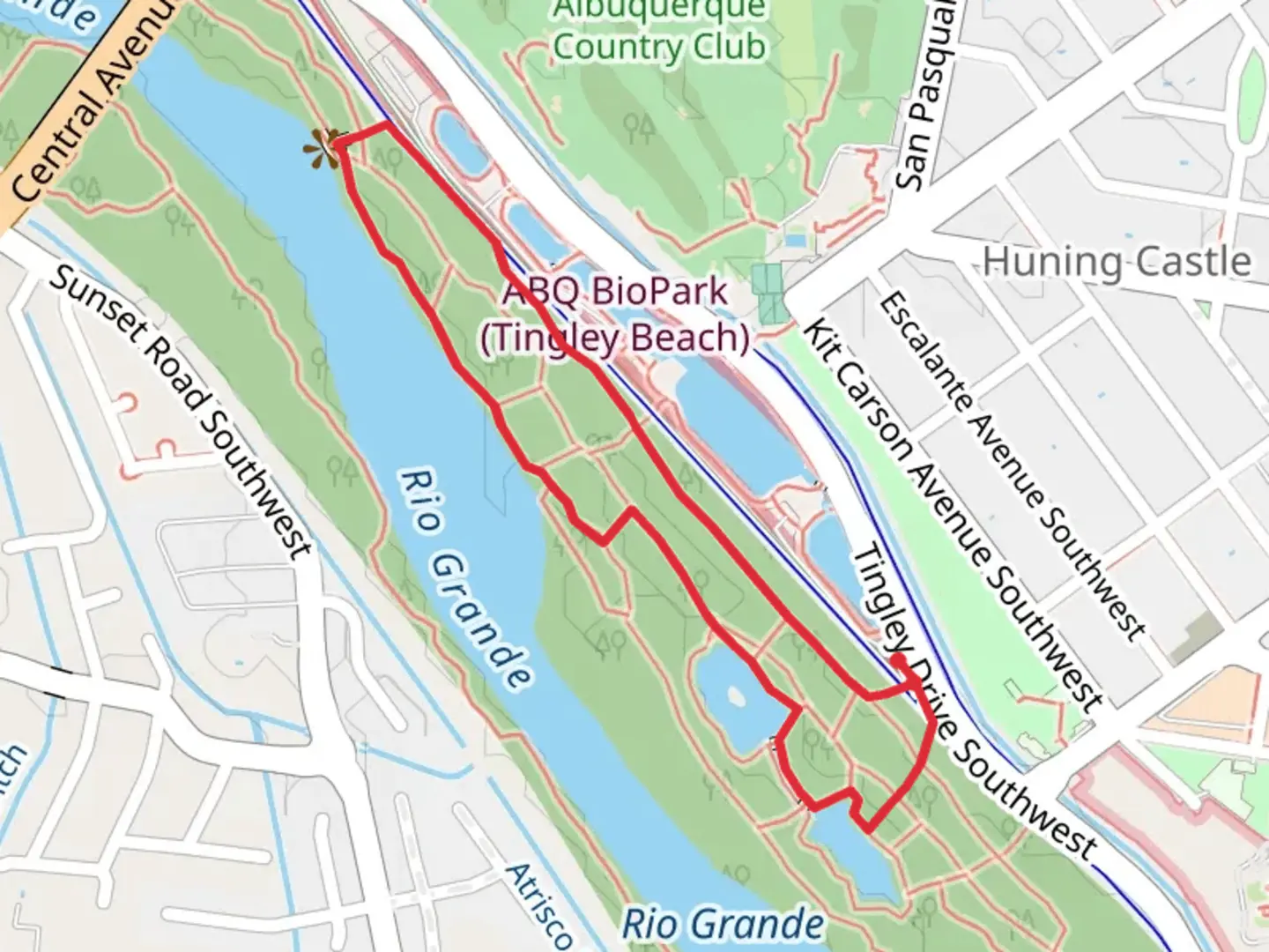 An image depicting the trail River Grande and Paseo Del Bosque Trail Loop and its surrounding area.