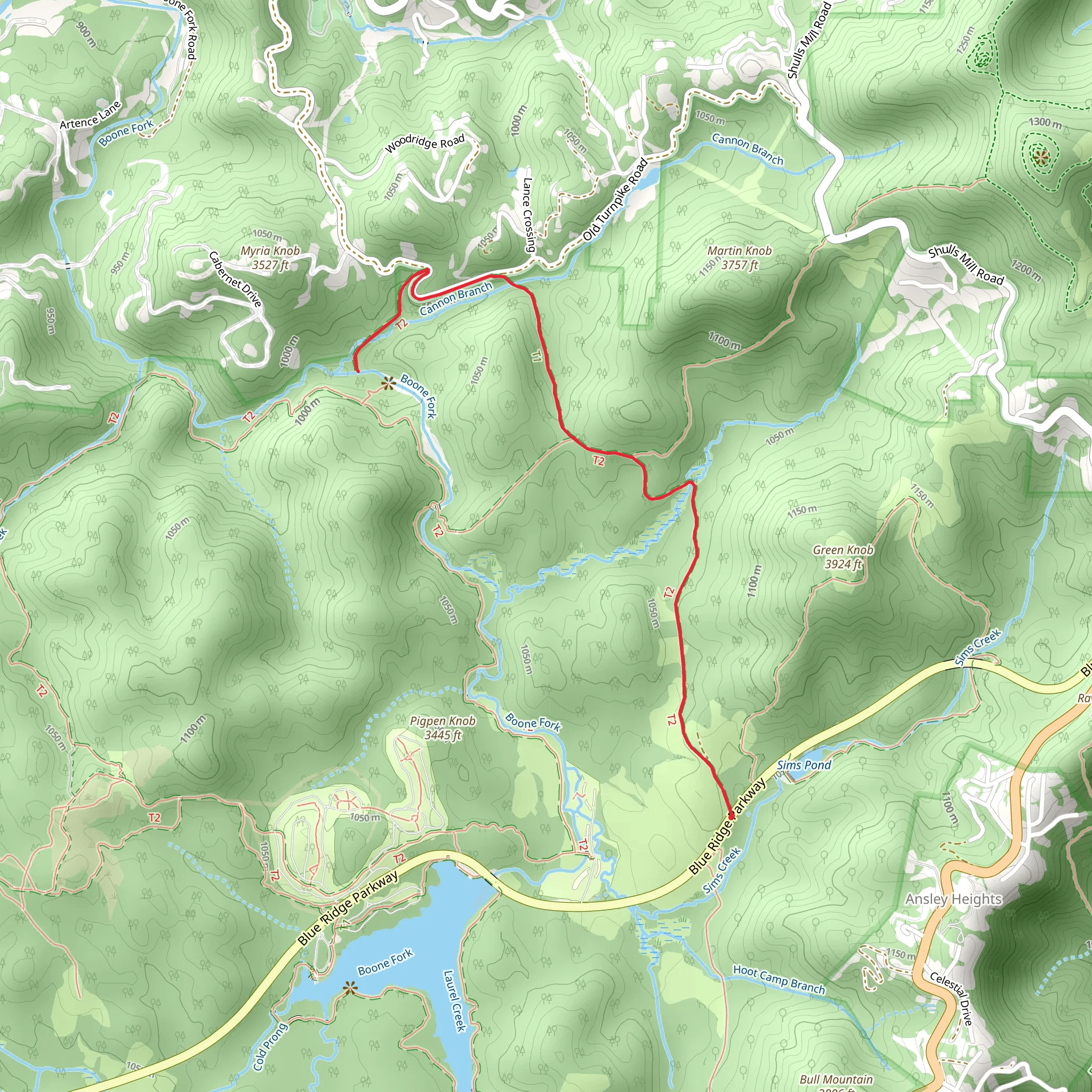 Boone Fork via Old John's River Road mobile static map
