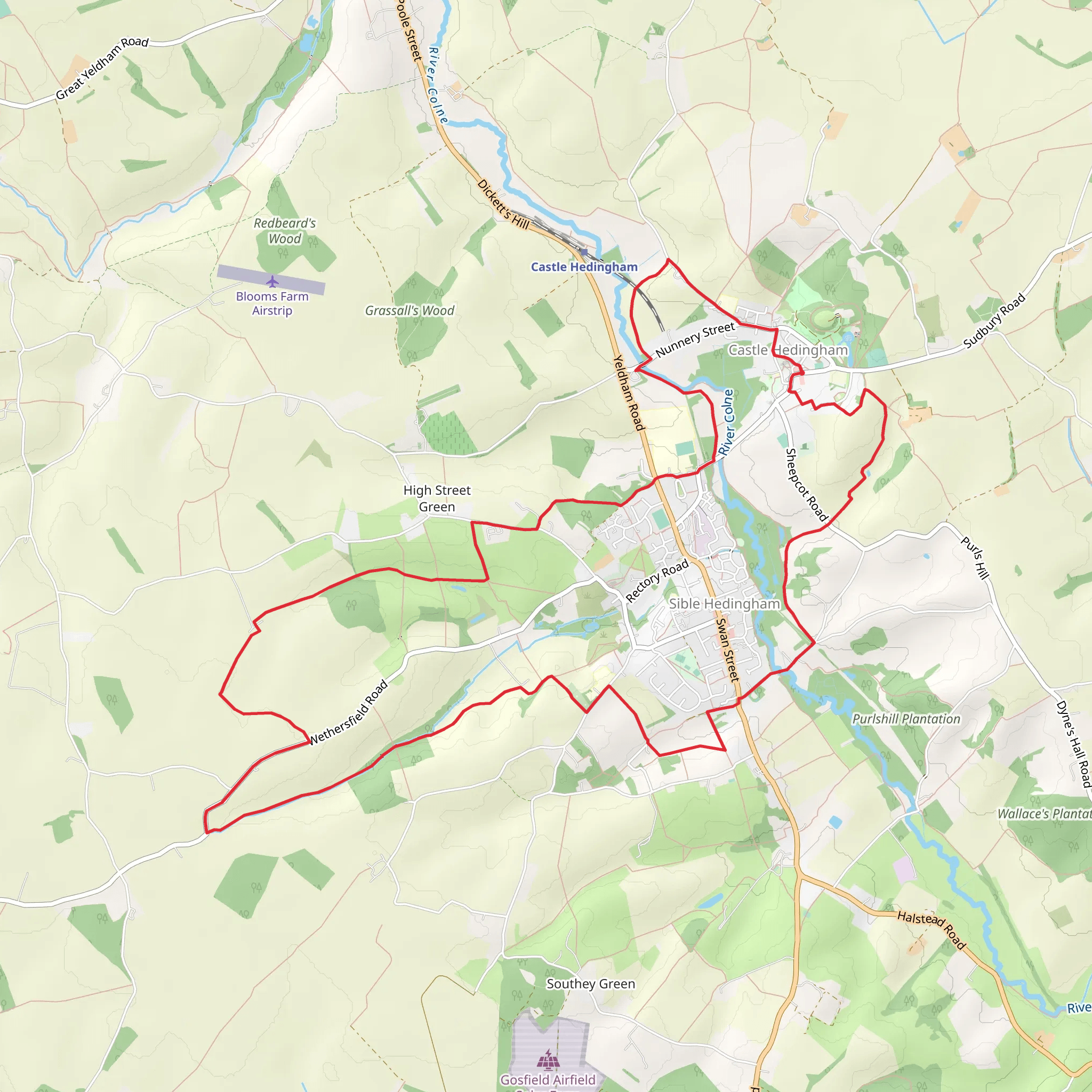 Castle Hedingham and Sible Hedingham Loop Walk mobile static map