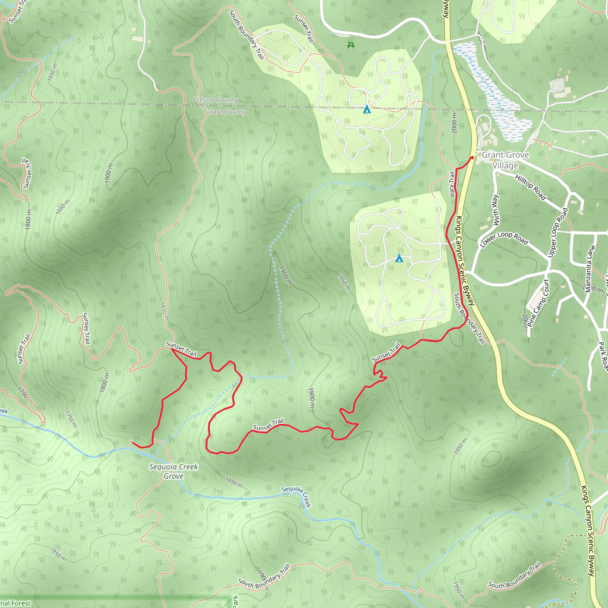 Sequoia Creek Grove via Sunset Trail mobile static map
