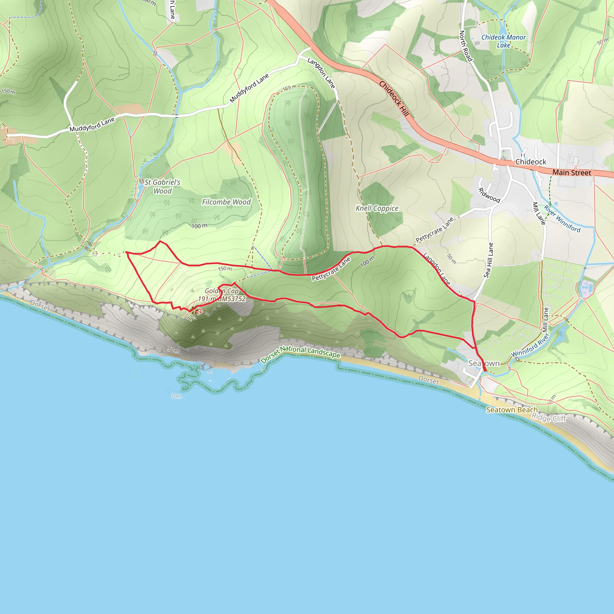 Langdon Hill - Golden Cap and St Gabriel's Chapel Walk mobile static map