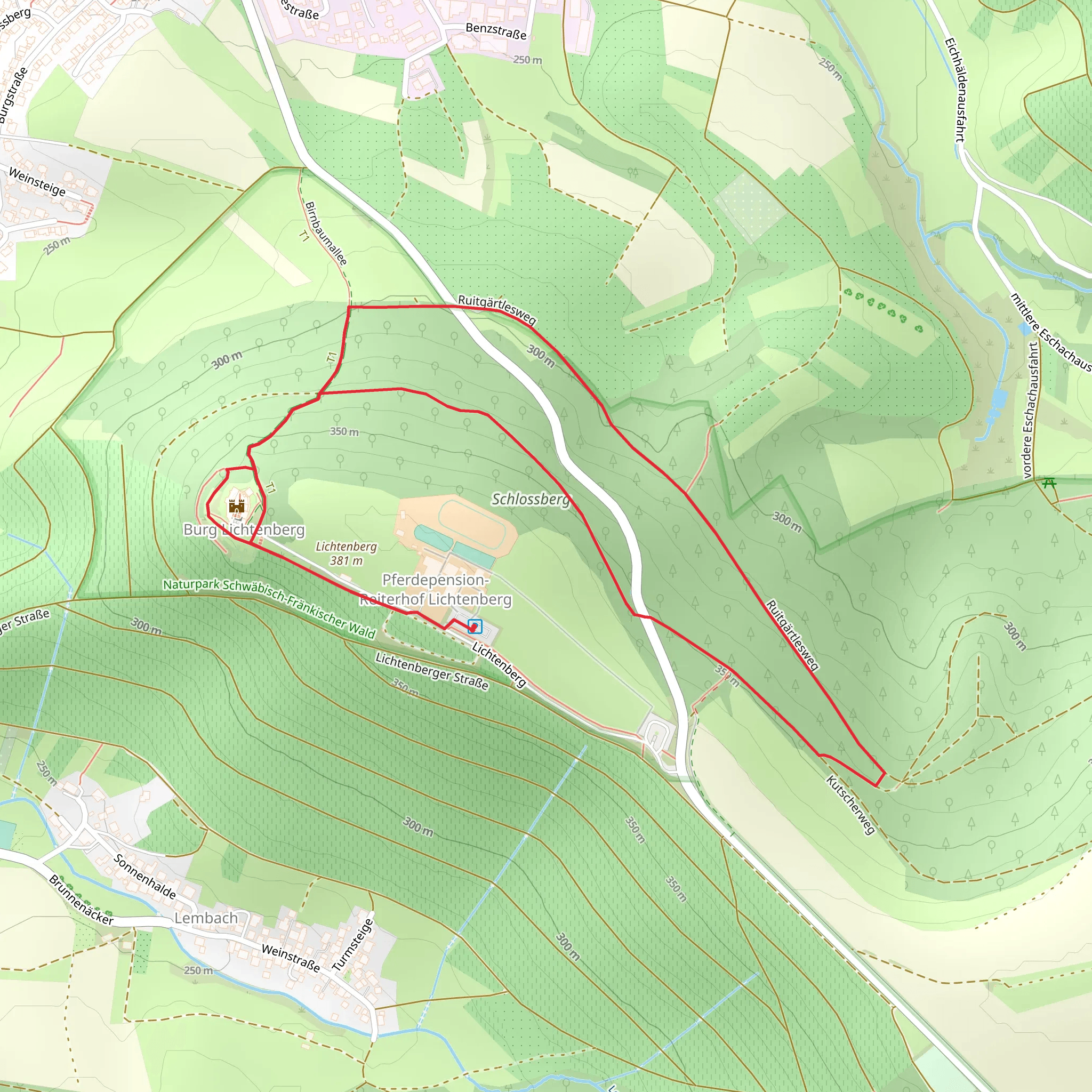 Burg Lichtenberg and Schlossberg via Ruitgärtlesweg mobile static map
