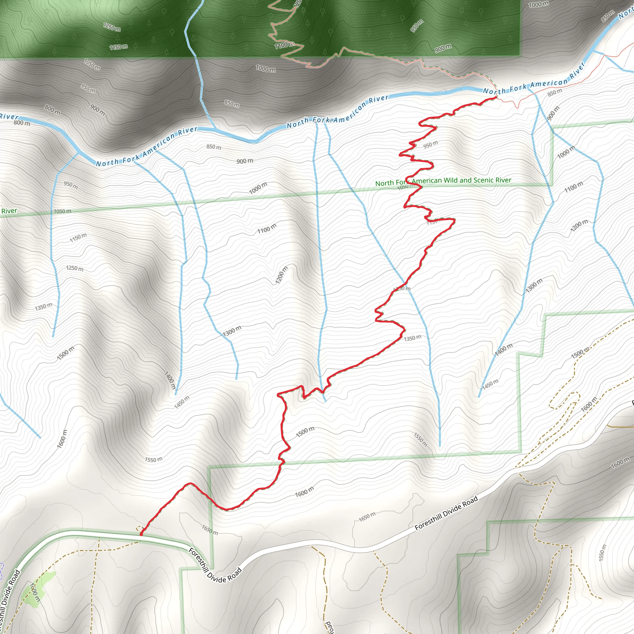 North Fork American River via Mumford Bar Trail mobile static map