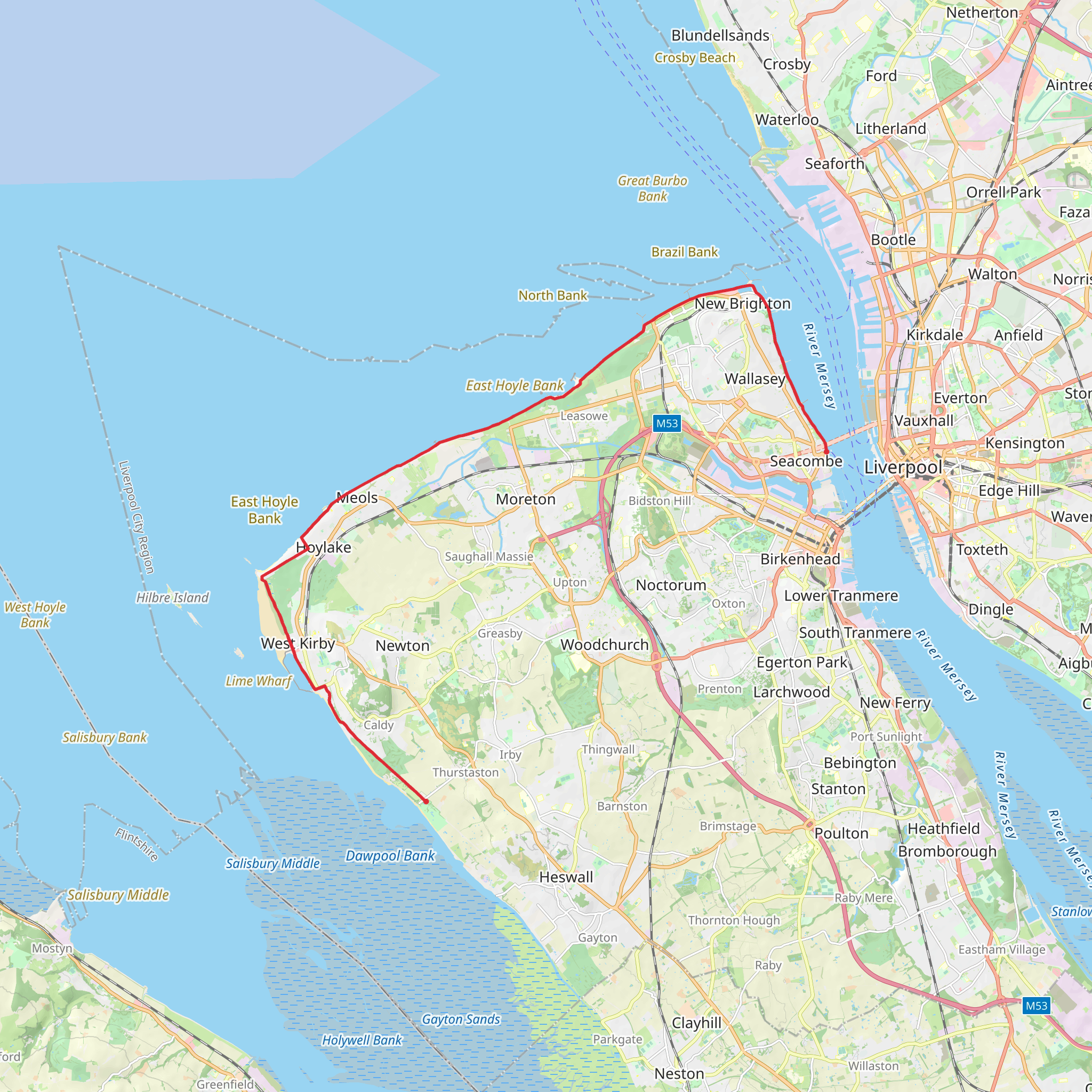 Fort Perch Rock via Magazines Promenade and Wirral Trail mobile static map