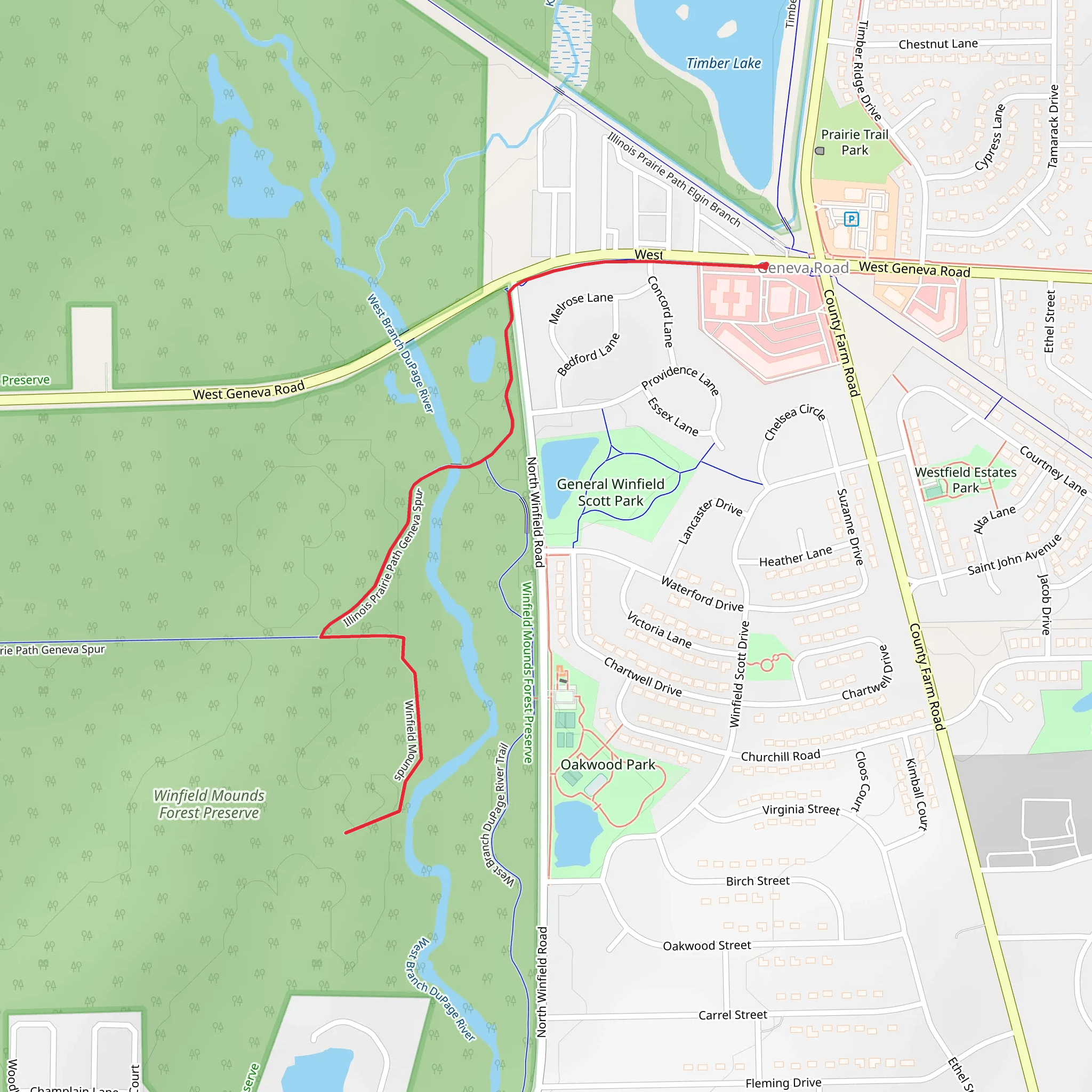 Winfield Mounds and Illinois Prairie Path Geneva Spur mobile static map