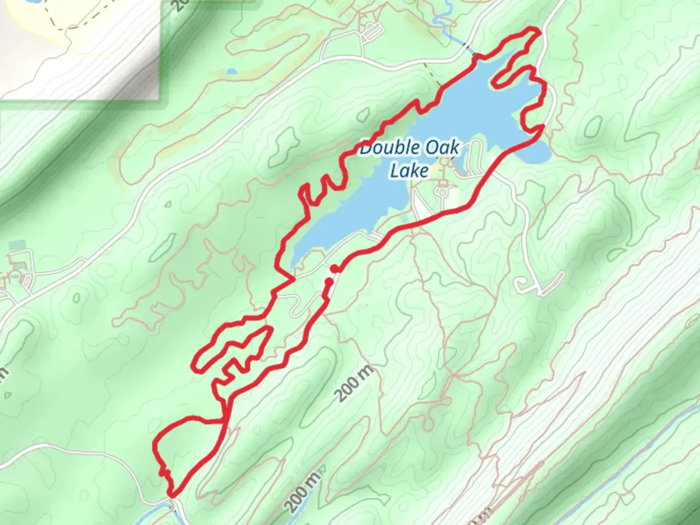 An image depicting the trail Double Oak Lake and Foreplay Loop and its surrounding area.