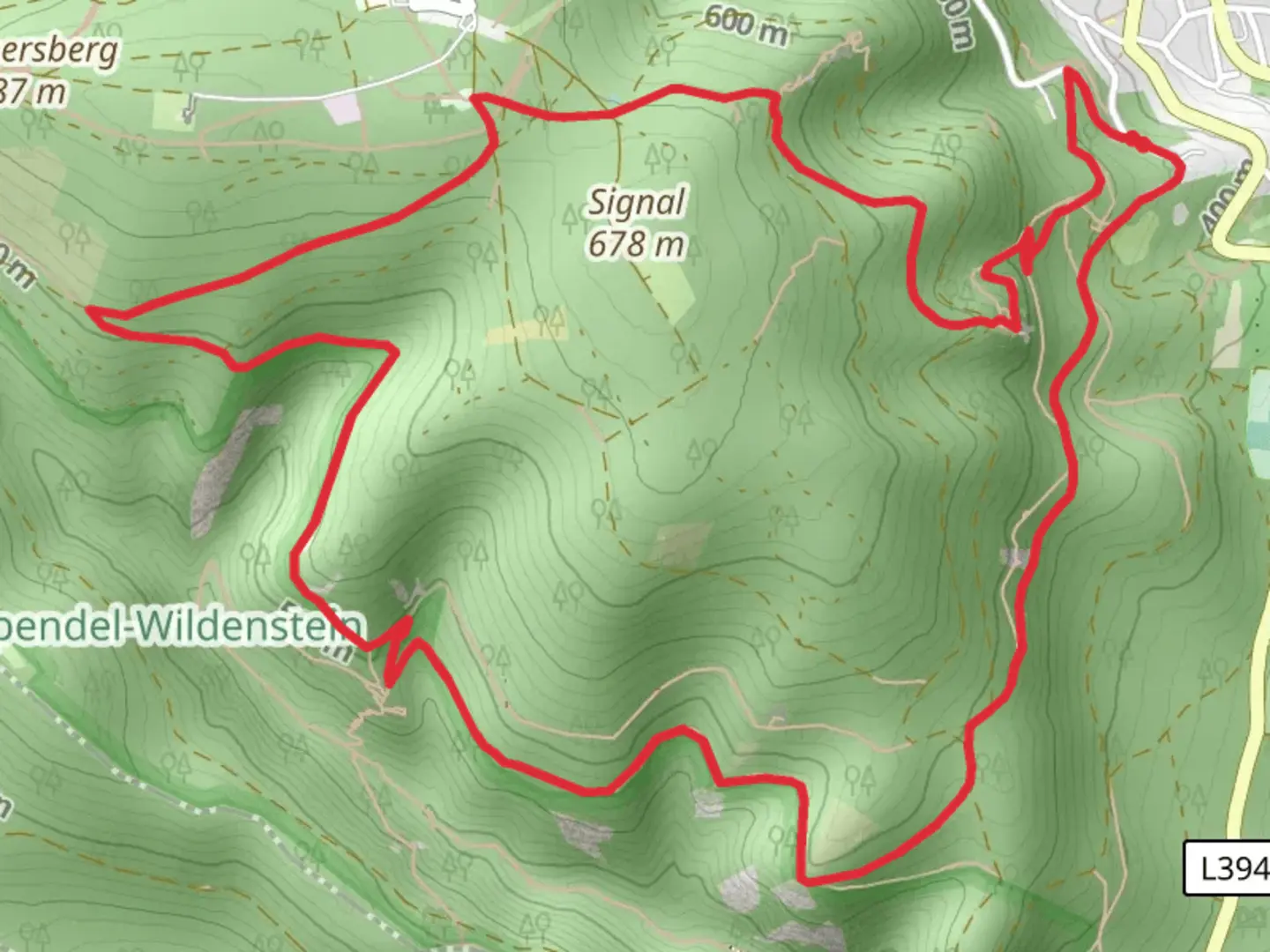 An image depicting the trail Adlerbogen, Ludwinsturm and Ruine Wildenstein Loop via Pfalzer Hohenweg and its surrounding area.