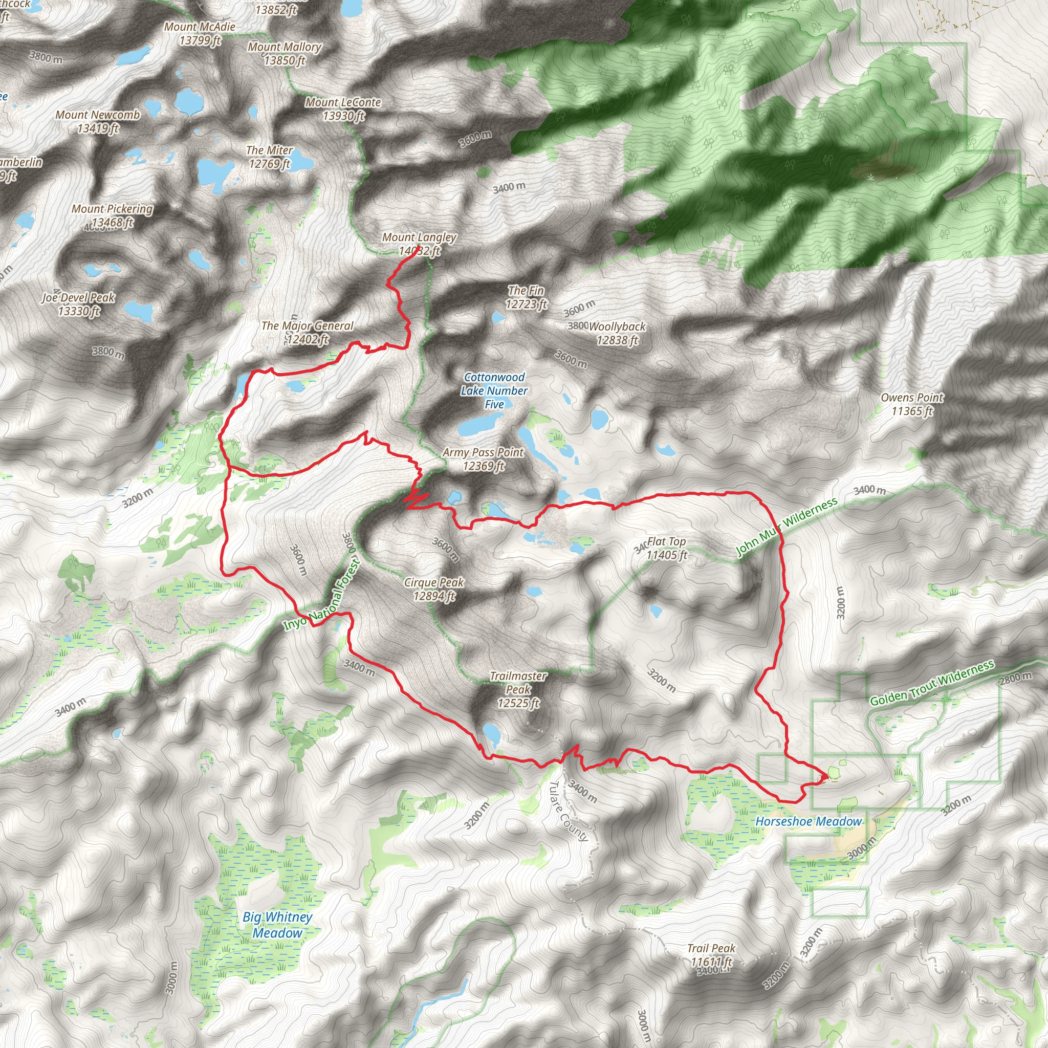 Chicken Spring, Cottonwood Lake via Army Pass Trail mobile static map