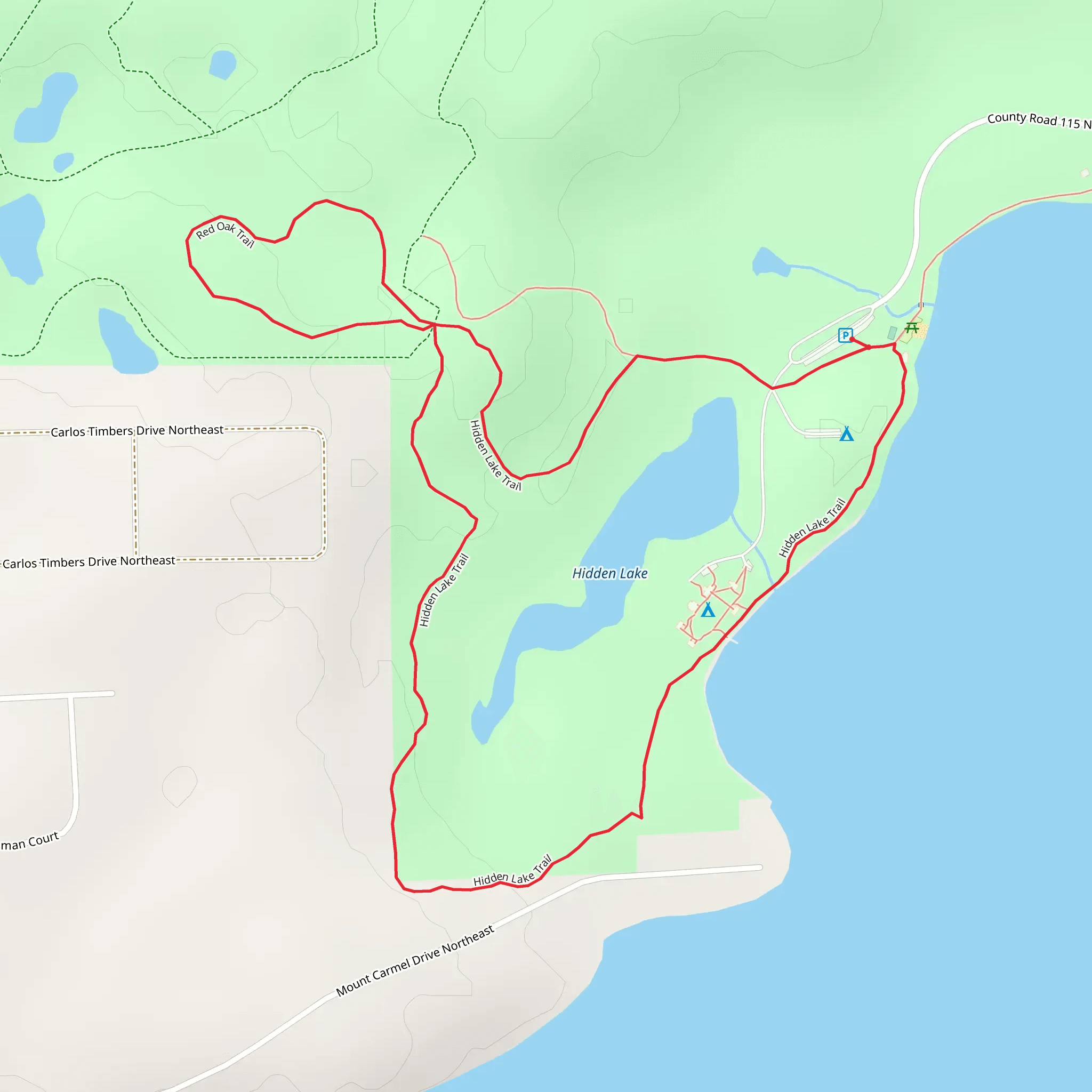 Hidden Lake and Red Oak Trail mobile static map