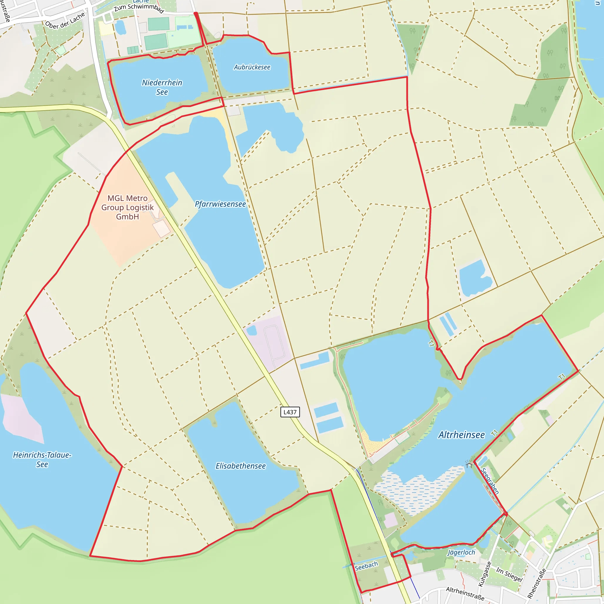 Aubrückesee, Niederrhein See and Pfarrwiesensee Loop via AltrheinErlenbnisfpad mobile static map