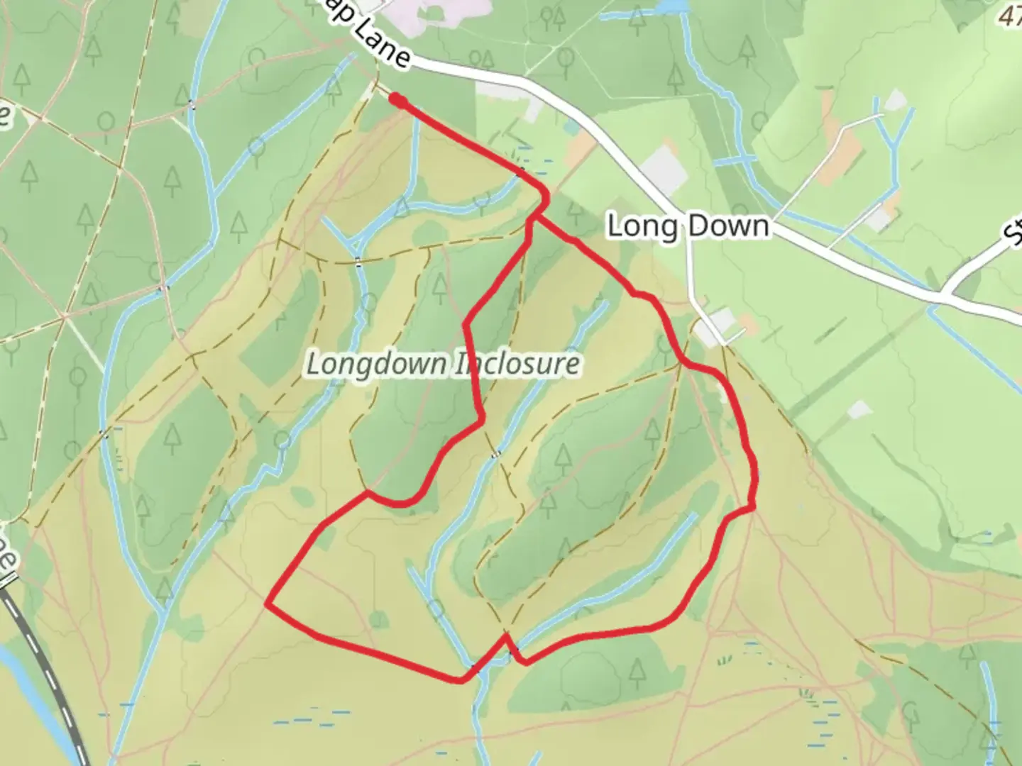 An image depicting the trail Longdown Inclosure Loop and its surrounding area.
