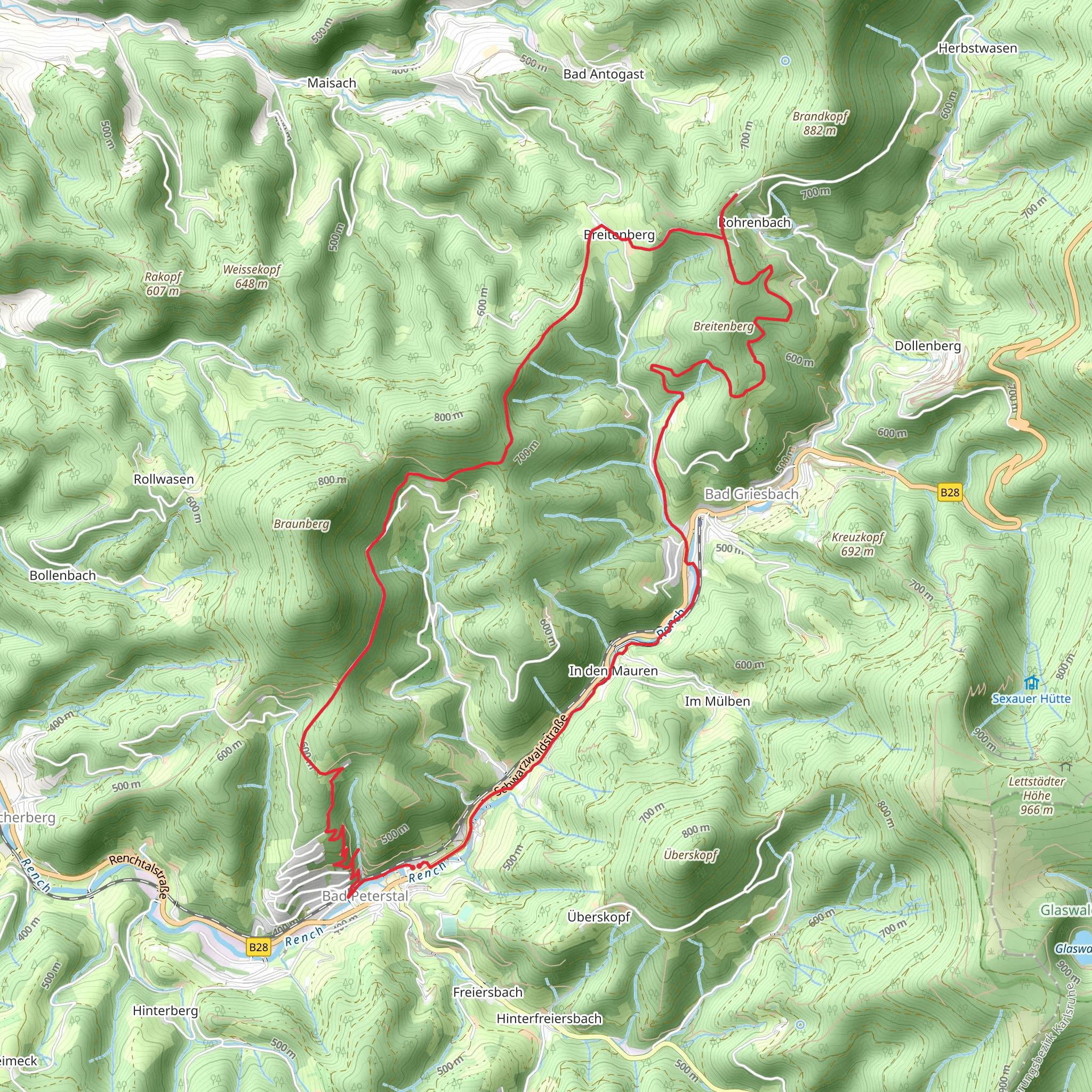 Wassertretstelle Wendelsberg via Bad Peterstal Breitenberg and Renchtalweg mobile static map