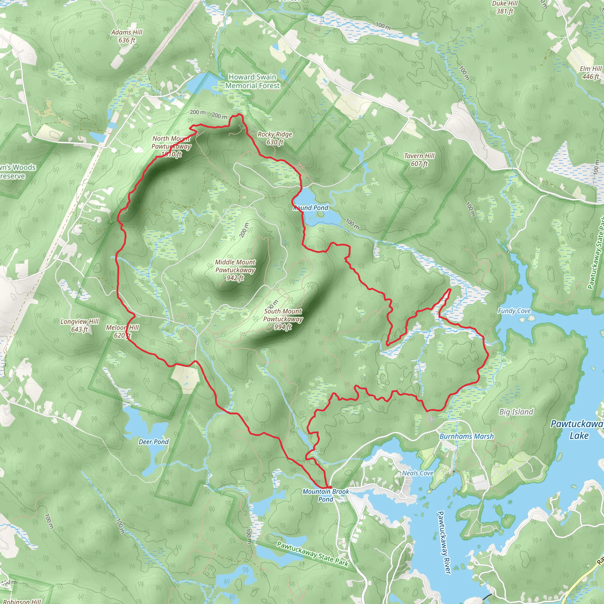 North Mount Pawtuckaway and Round Pond Loop via Mountain Trail mobile static map