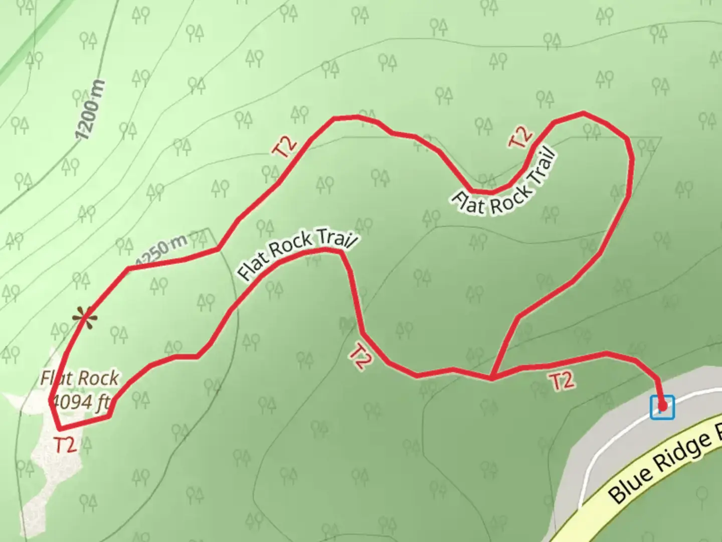 An image depicting the trail Flat Rock Loop and its surrounding area.