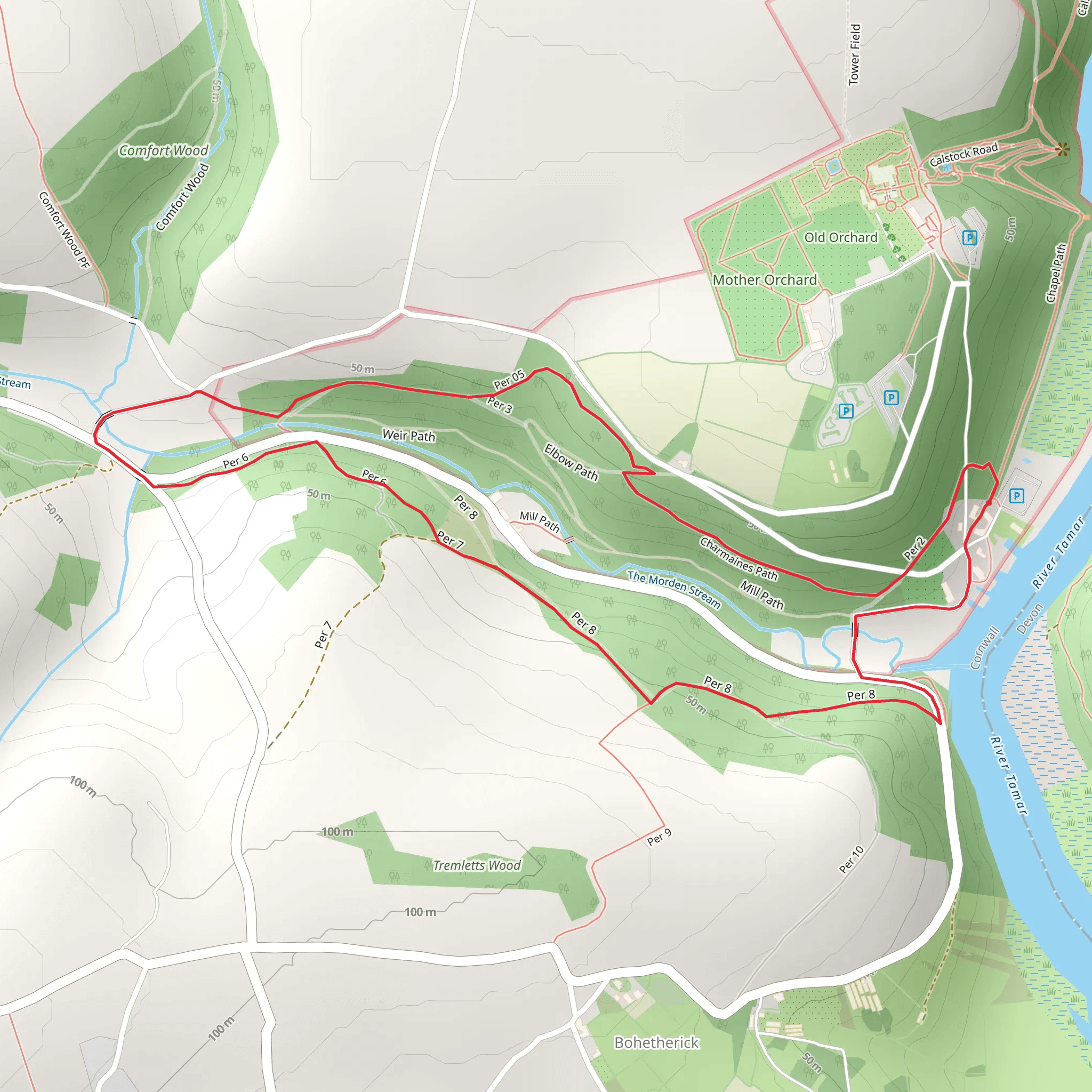 Cotehele and Bohetherick Woodland Walk mobile static map